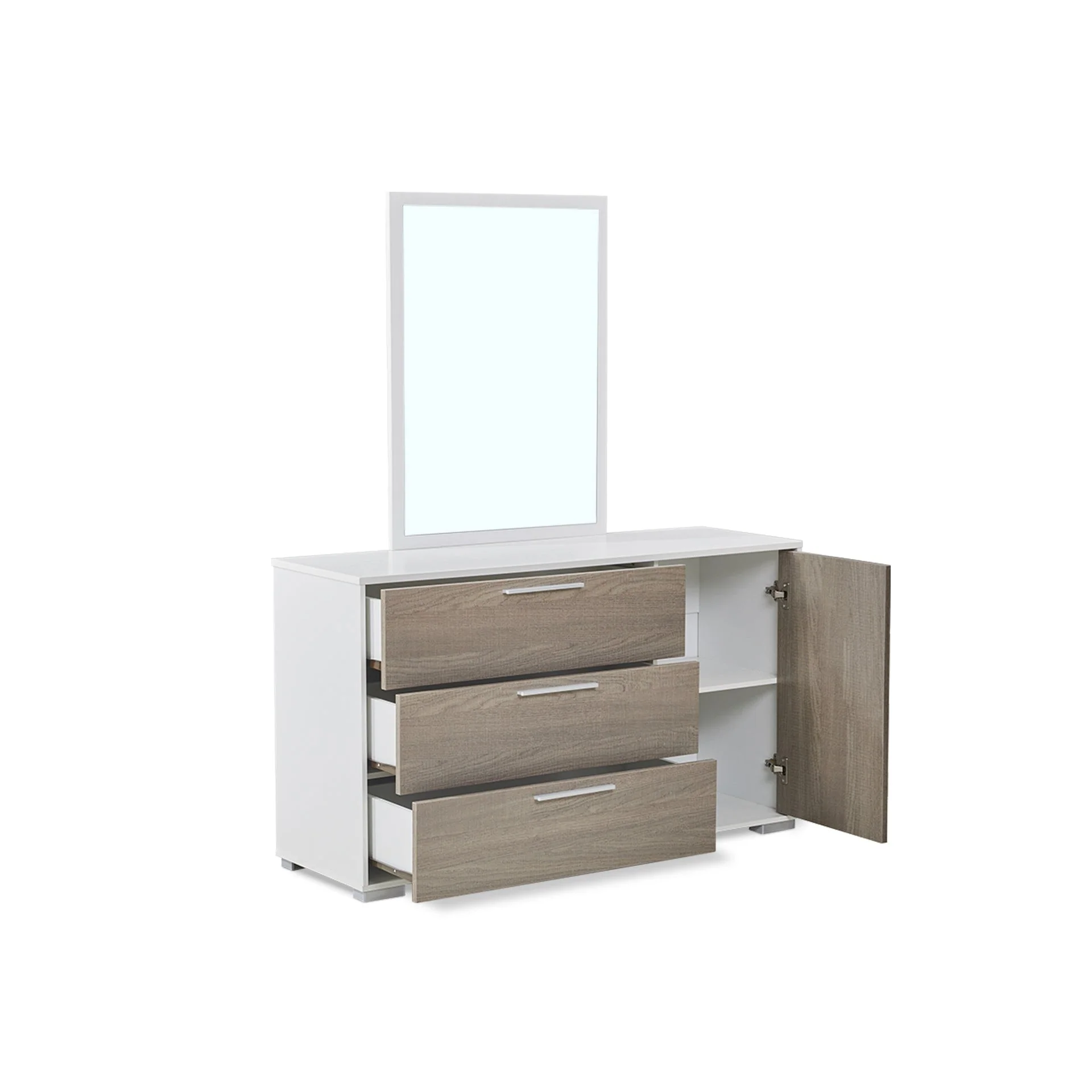 Waipoua 4 Drawer Low Boy with Mirror- Grey Oak - Image 10