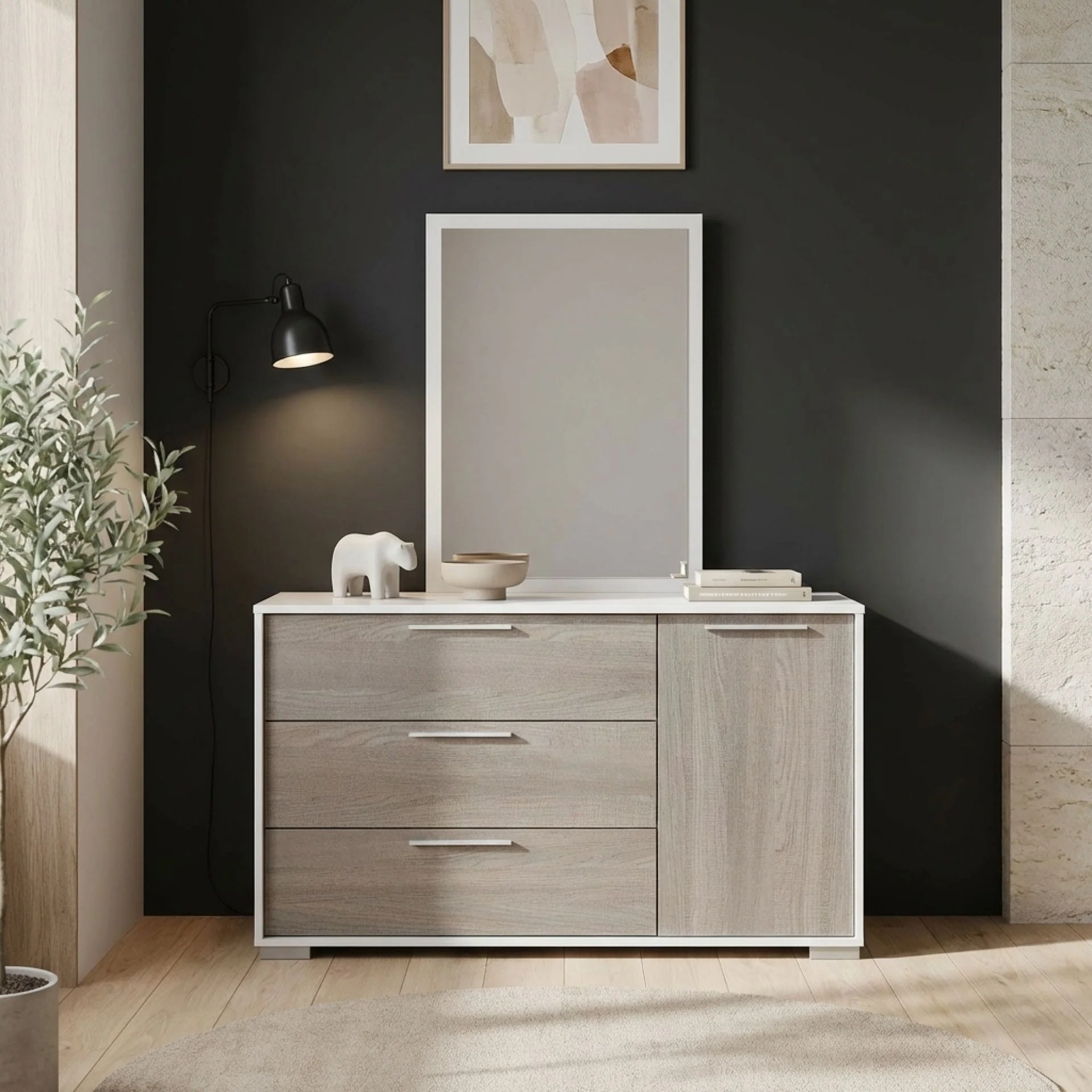 Waipoua 4 Drawer Low Boy with Mirror- Grey Oak - Image 5