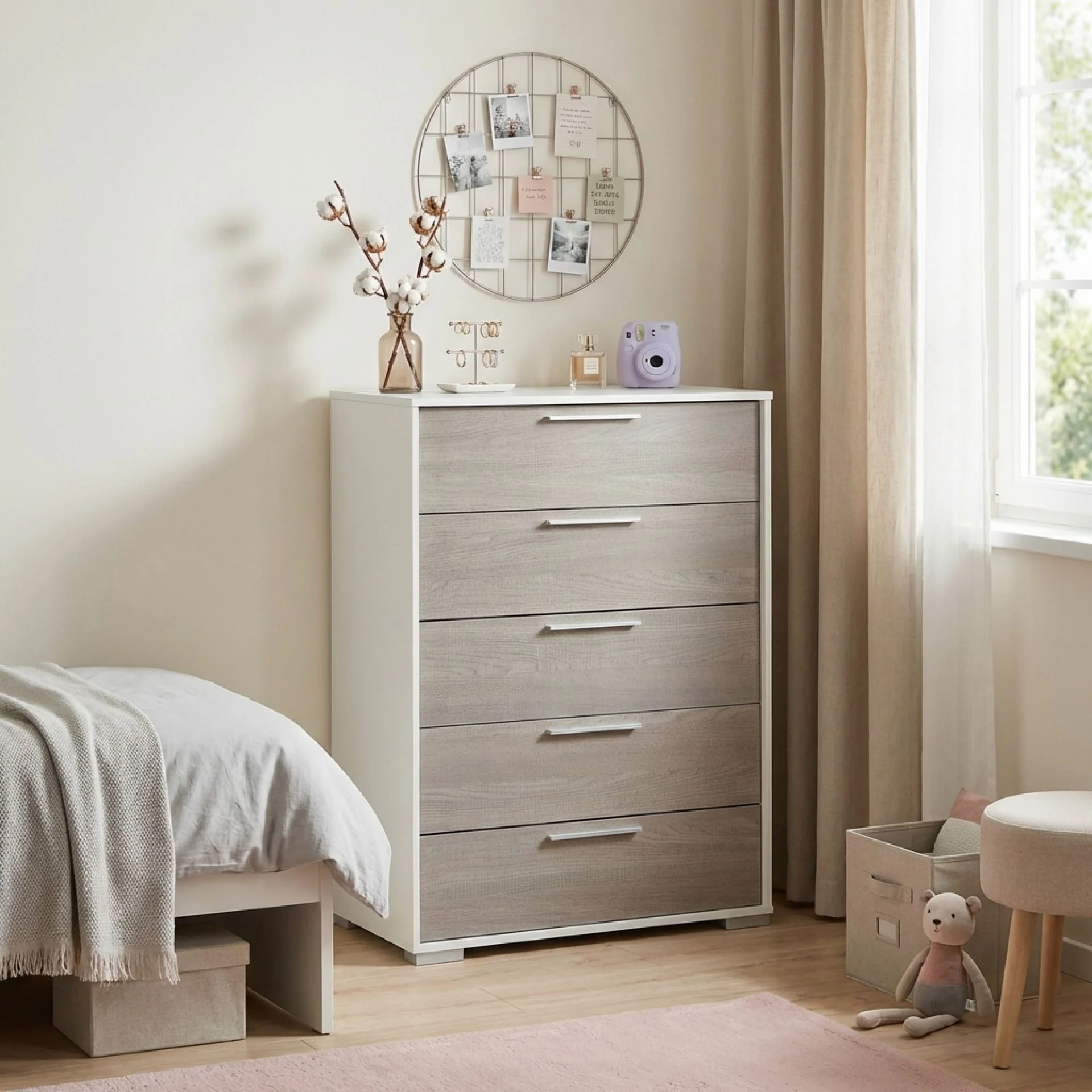 Waipoua 5 Drawer Tallboy - Grey Oak - Image 4