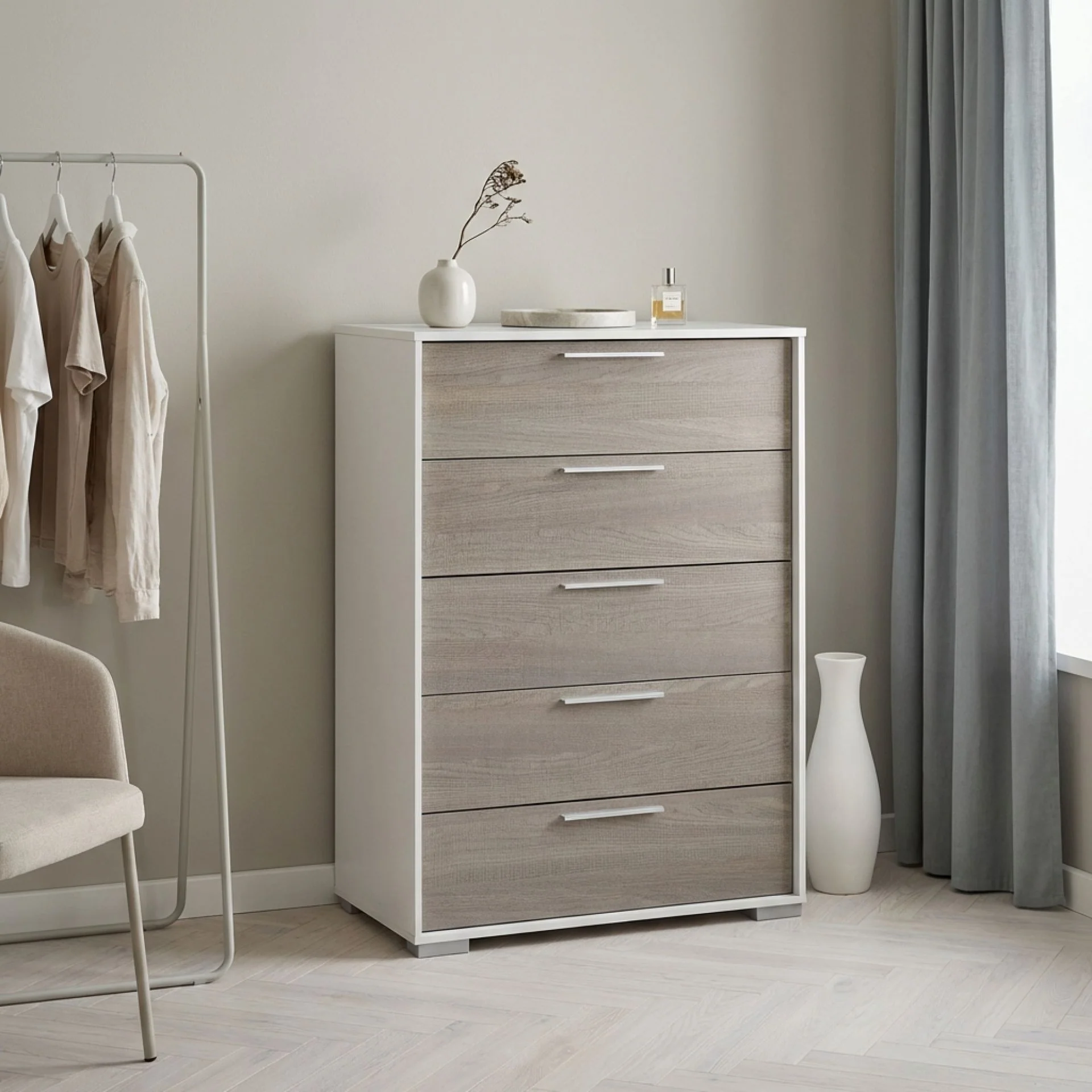 Waipoua 5 Drawer Tallboy - Grey Oak - Image 5