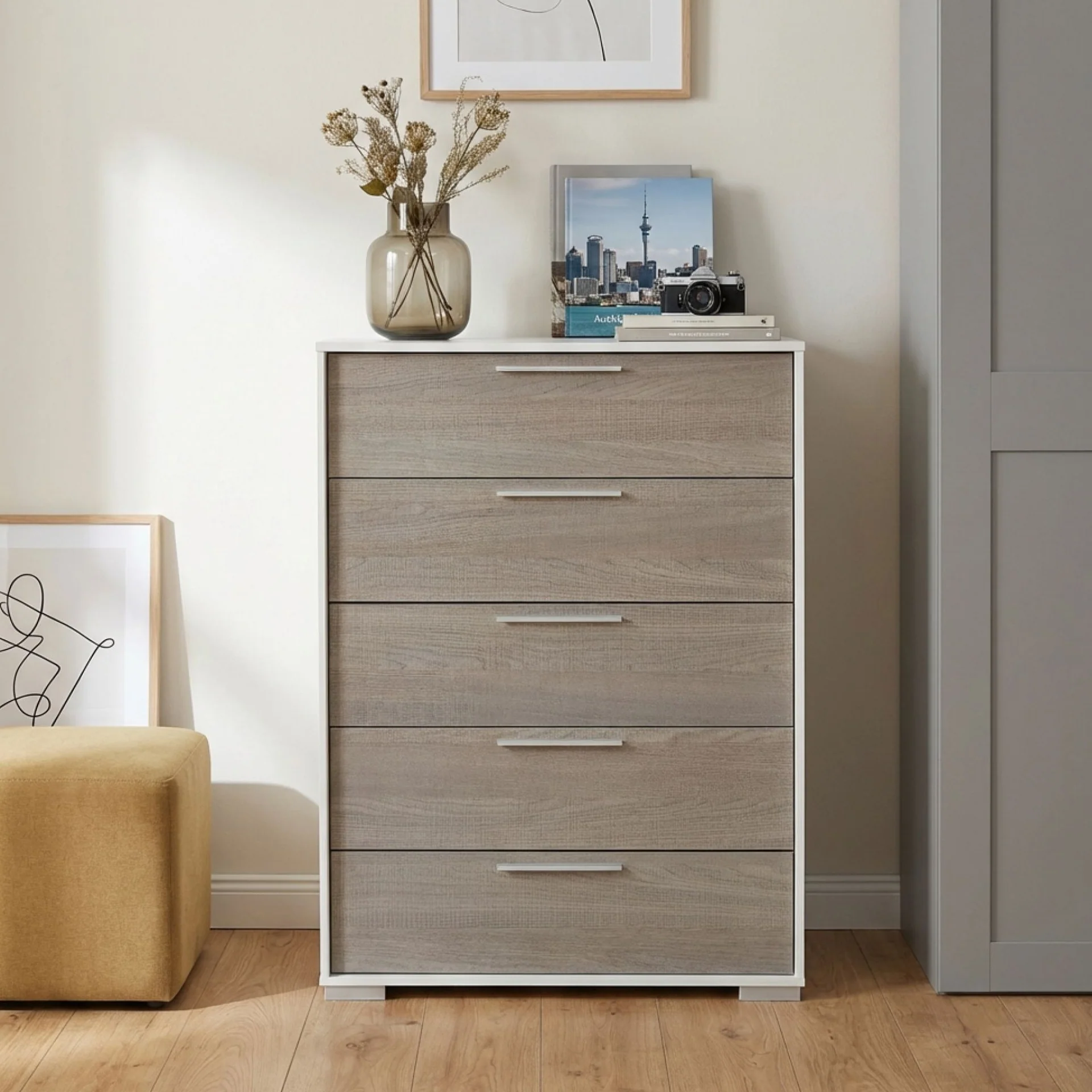 Waipoua 5 Drawer Tallboy - Grey Oak - Image 7