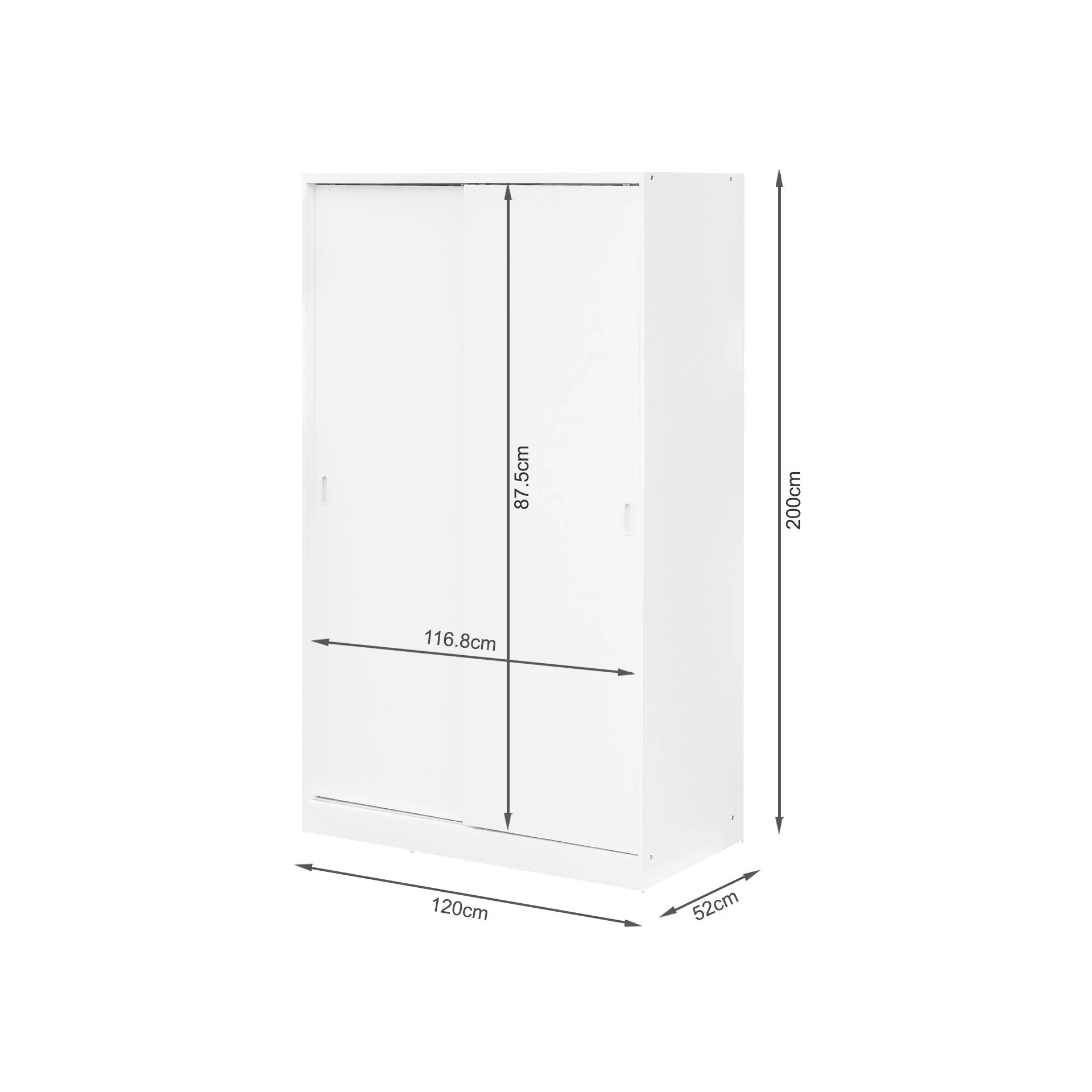 Wayne 120cm Wardrobe With Sliding Doors - White - Image 11