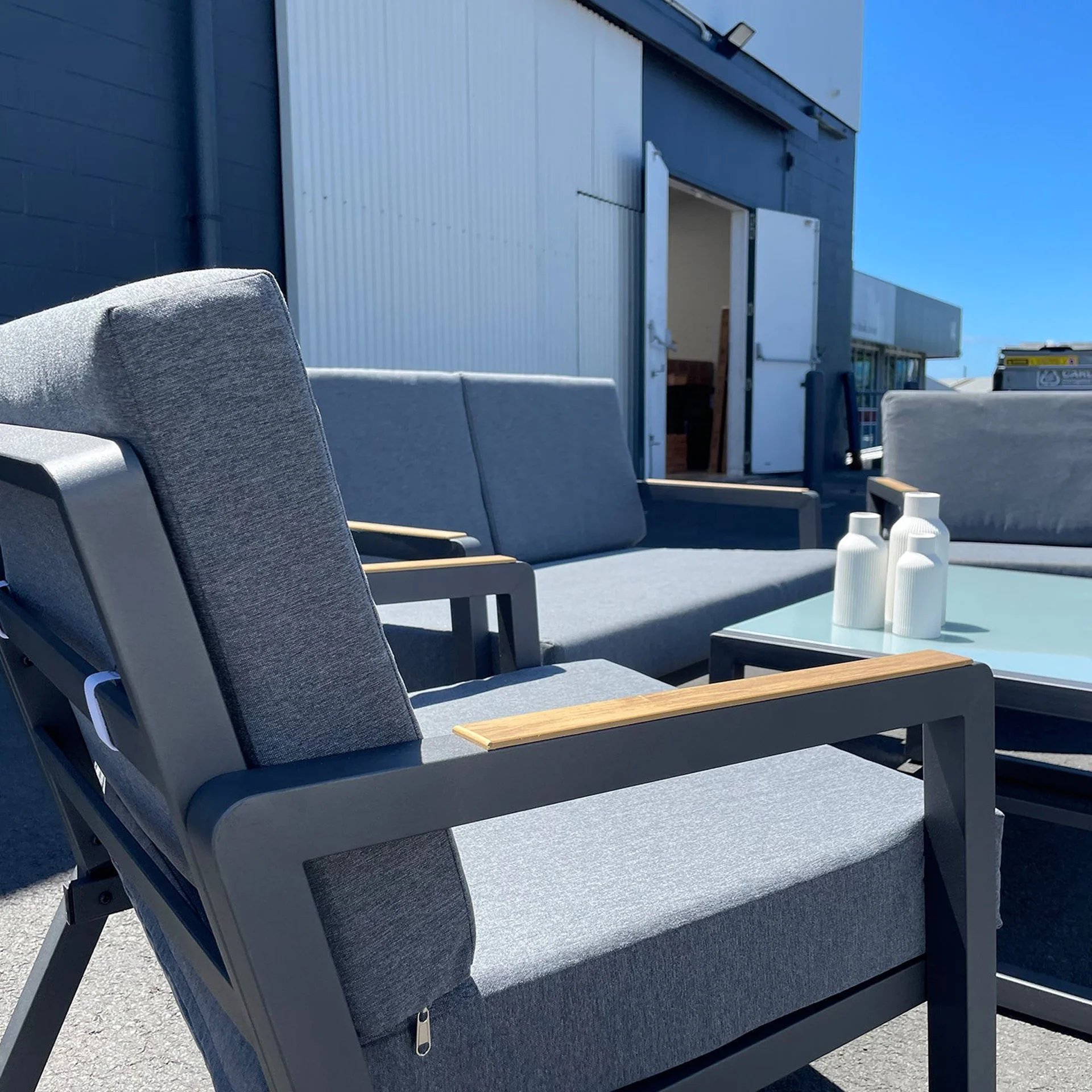 Wellesley 4 Piece Outdoor Sofa Set - Dark Grey - Image 3