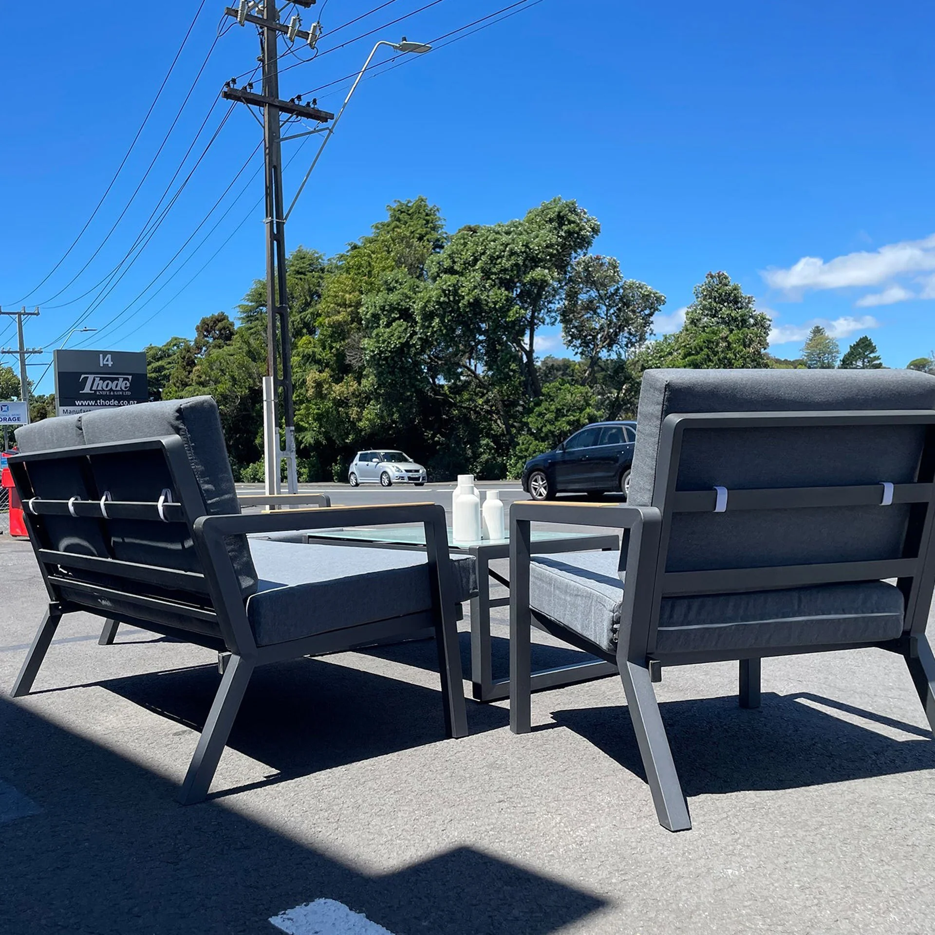 Wellesley 4 Piece Outdoor Sofa Set - Dark Grey - Image 7