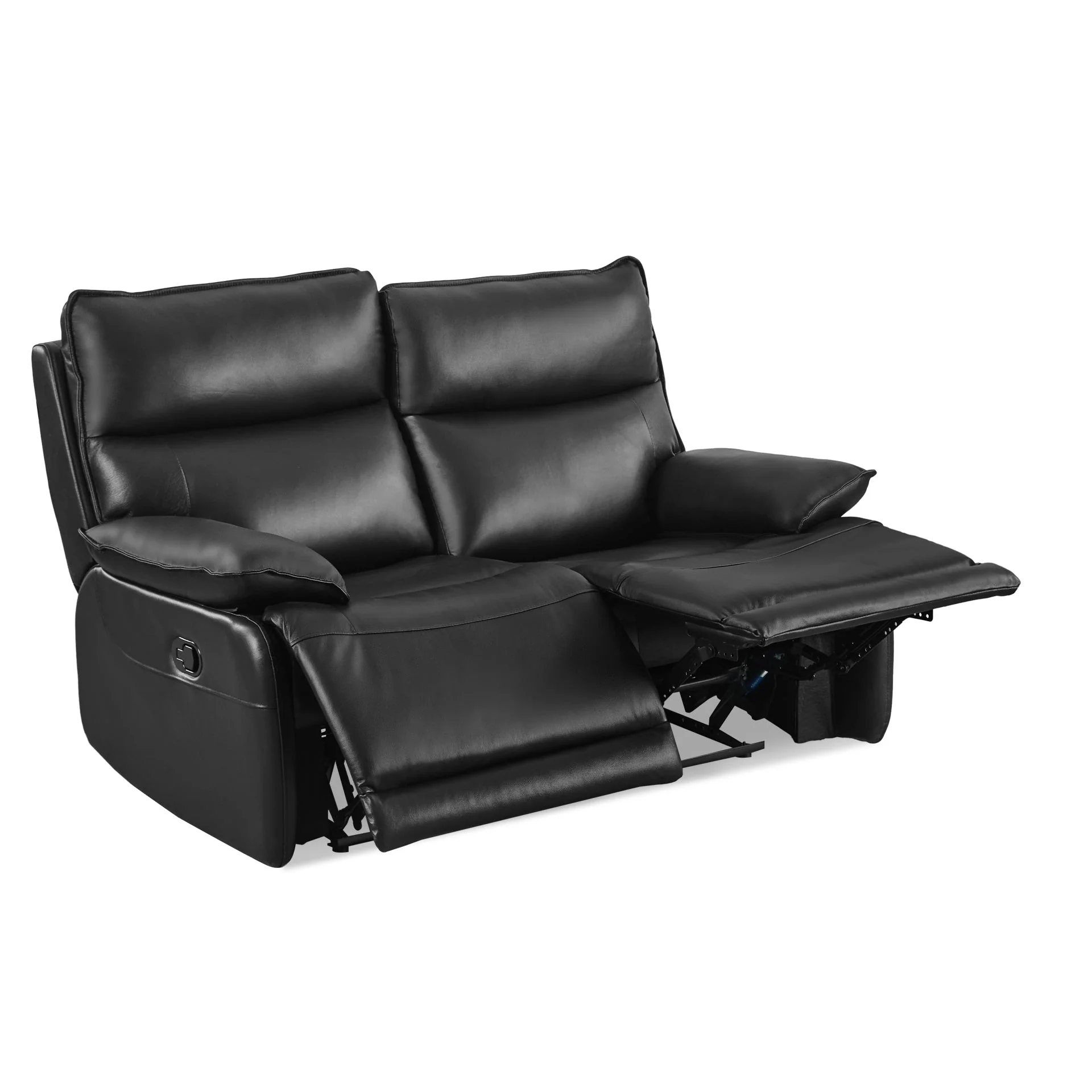 Wellsford Manual Leather 2 Seater Recliner Sofa - Black - Image 4