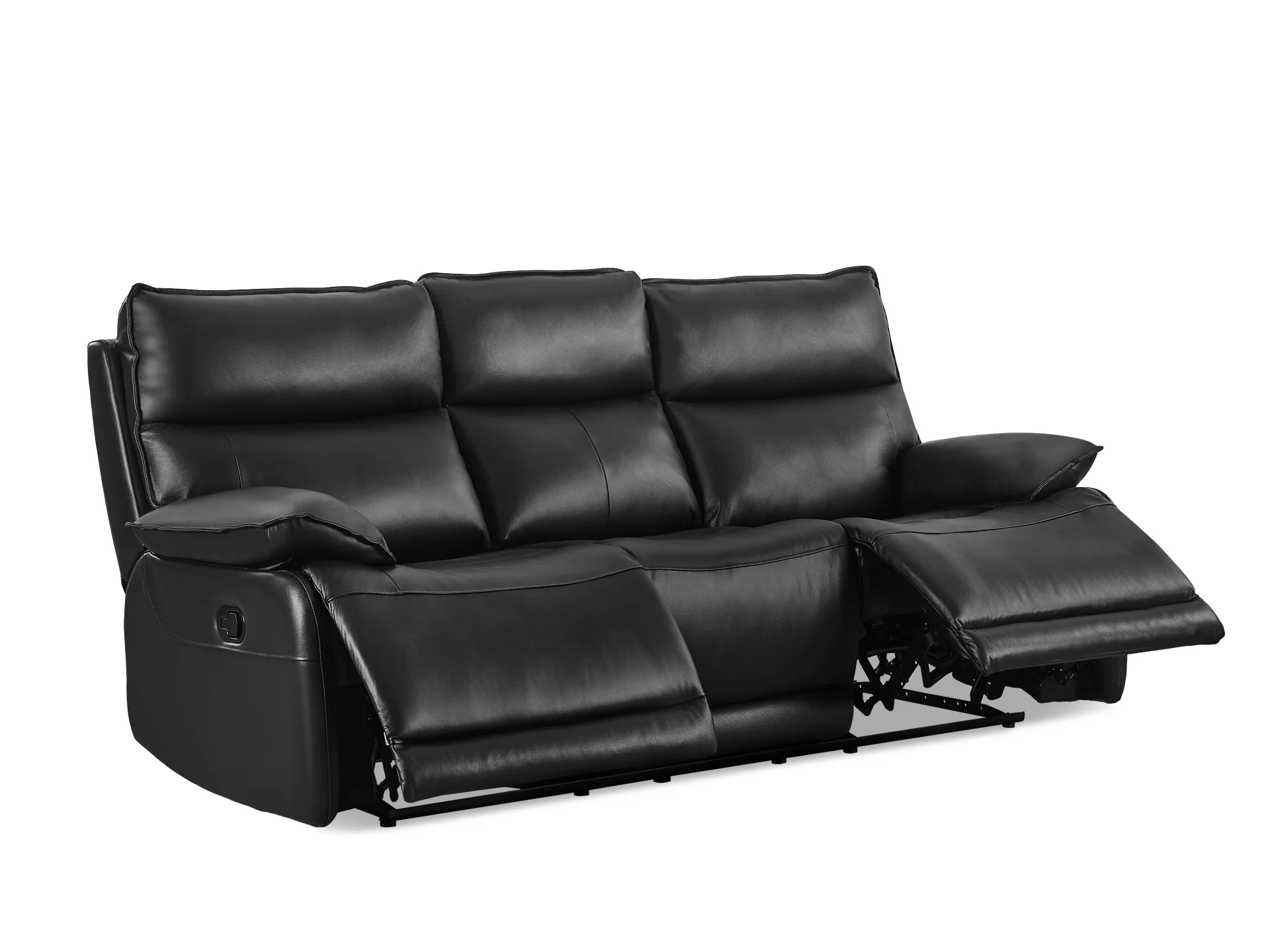 Wellsford Manual Leather 3 Seater Recliner Sofa - Black - Image 3