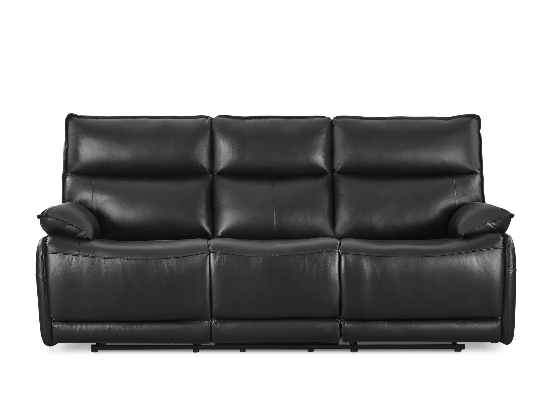 Wellsford Manual Leather 3 Seater Recliner Sofa - Black - Image 4