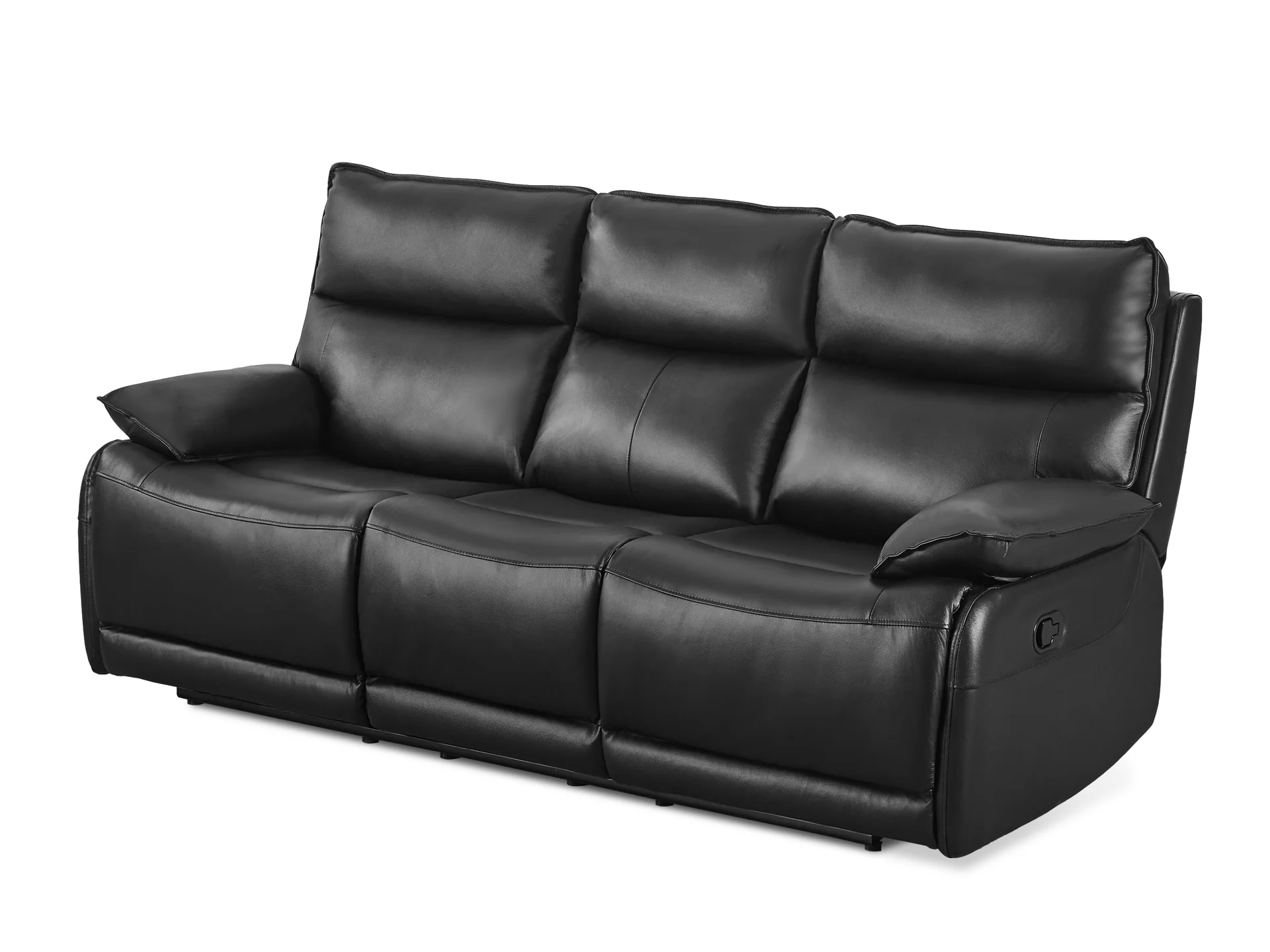 Wellsford Manual Leather 3 Seater Recliner Sofa - Black - Image 5