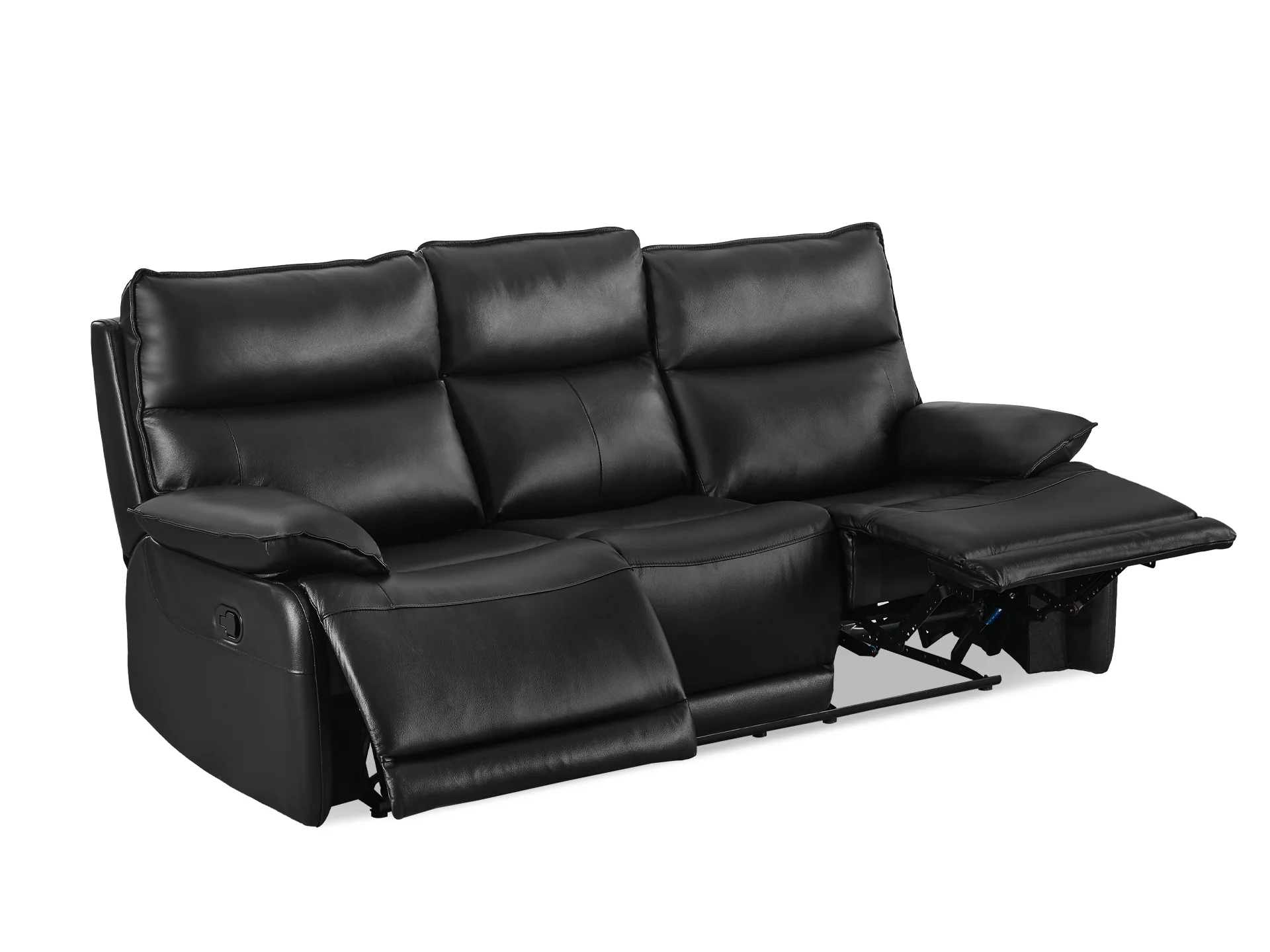 Wellsford Manual Leather 3 Seater Recliner Sofa - Black - Image 6