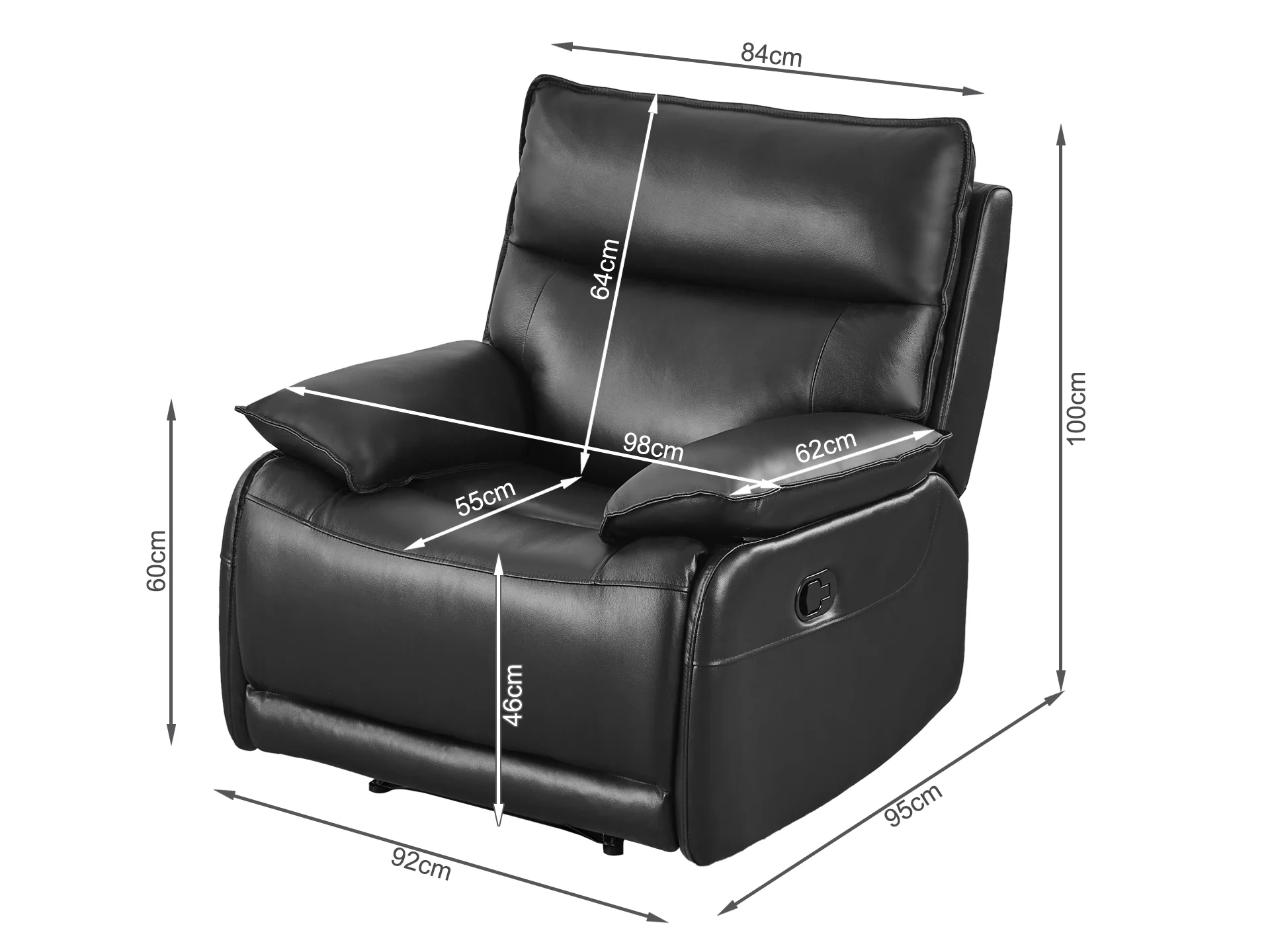 Wellsford Manual Leather Recliner Chair - Black - Image 12