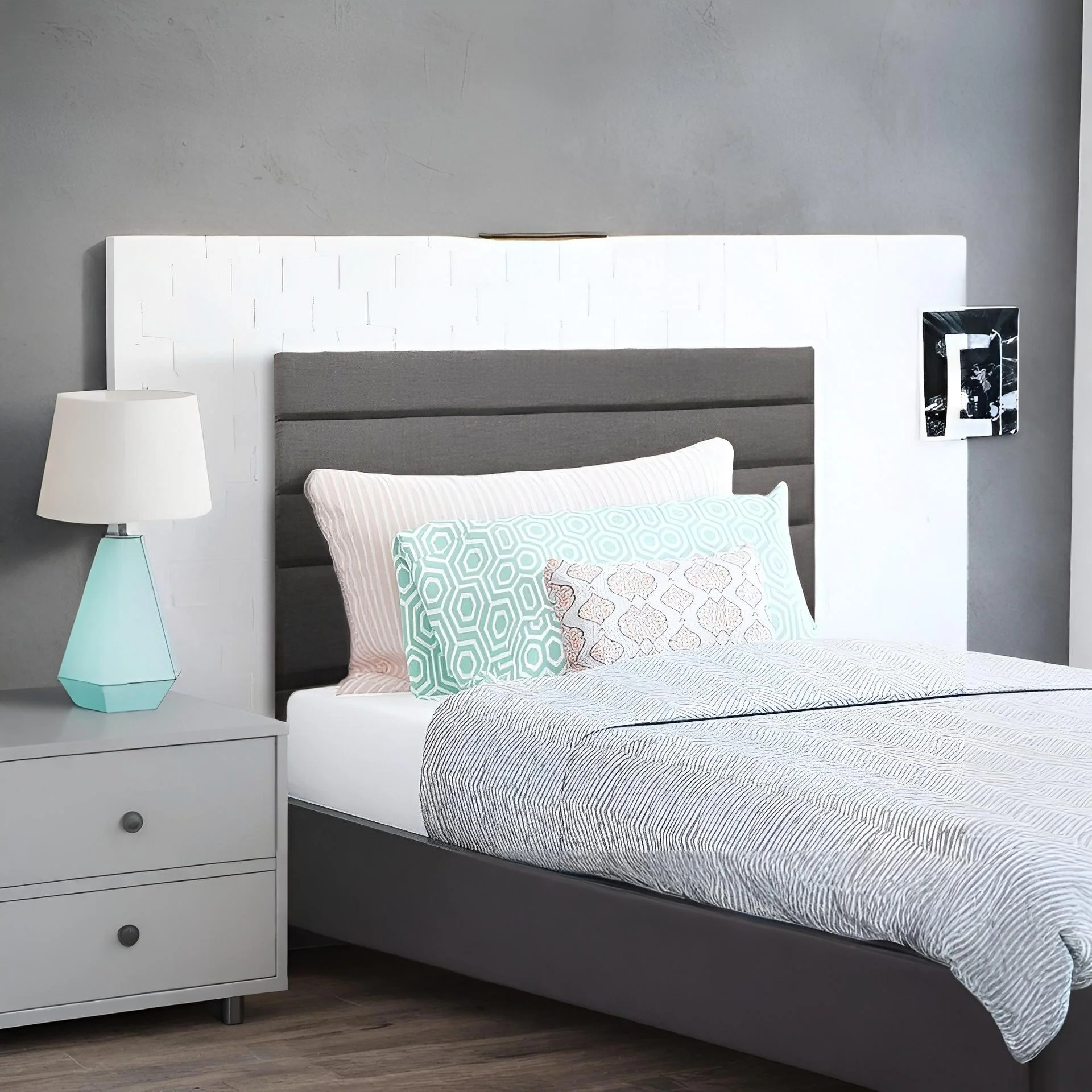 WENDY Upholstered Headboard King Single - SLATE - Image 2