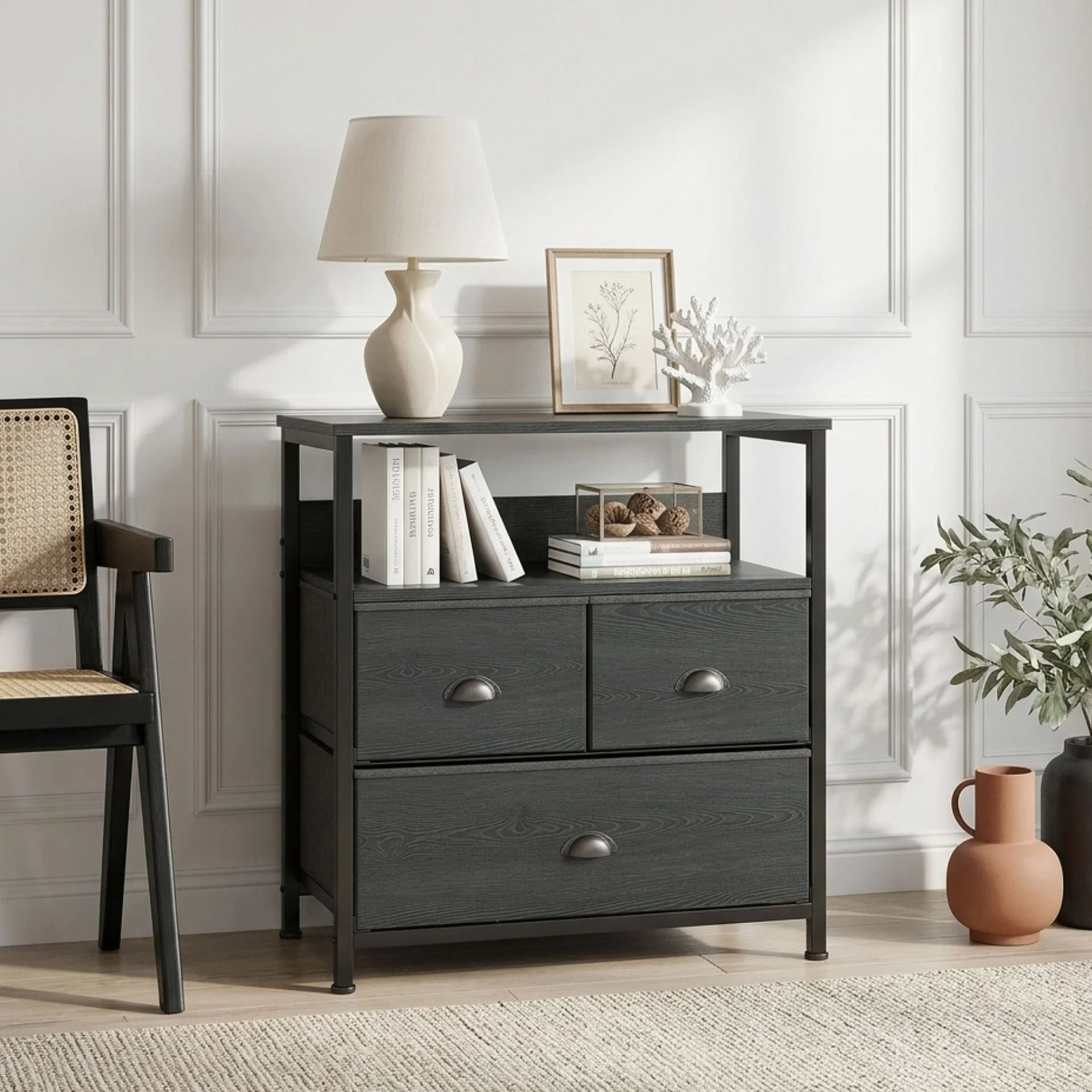 Whitby 2 Tier Storage Shelf with Drawers - Charcoal