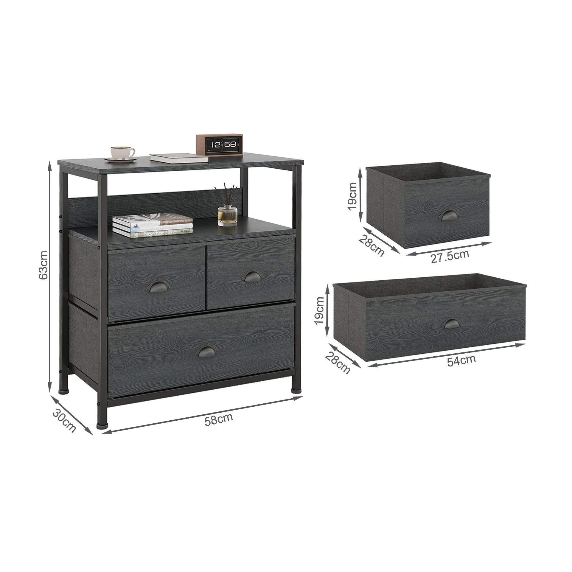Whitby 2 Tier Storage Shelf with Drawers - Charcoal - Image 11