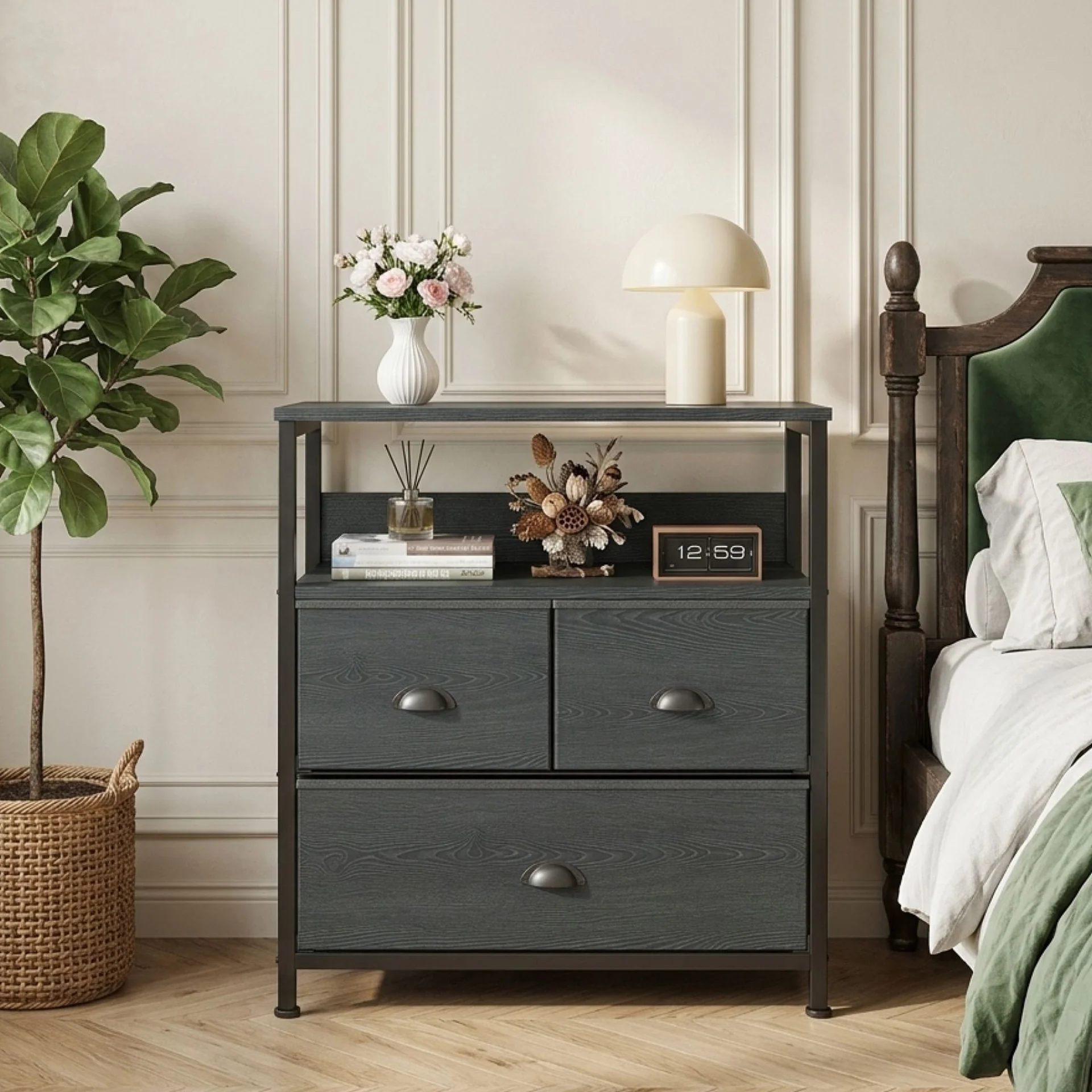 Whitby 2 Tier Storage Shelf with Drawers - Charcoal - Image 2