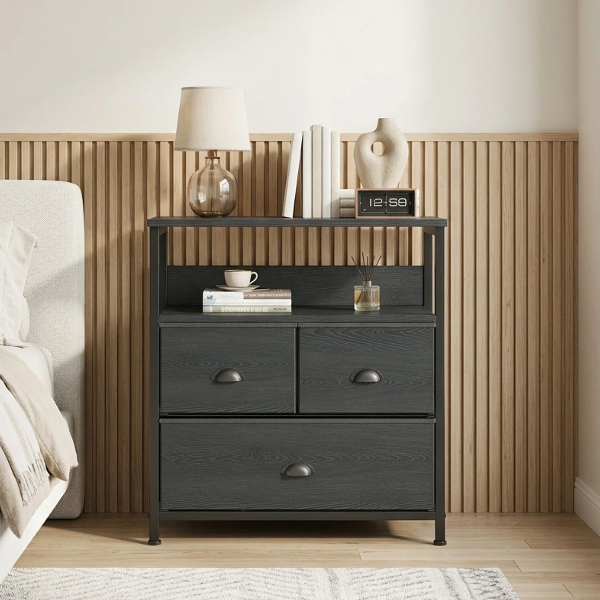 Whitby 2 Tier Storage Shelf with Drawers - Charcoal - Image 4