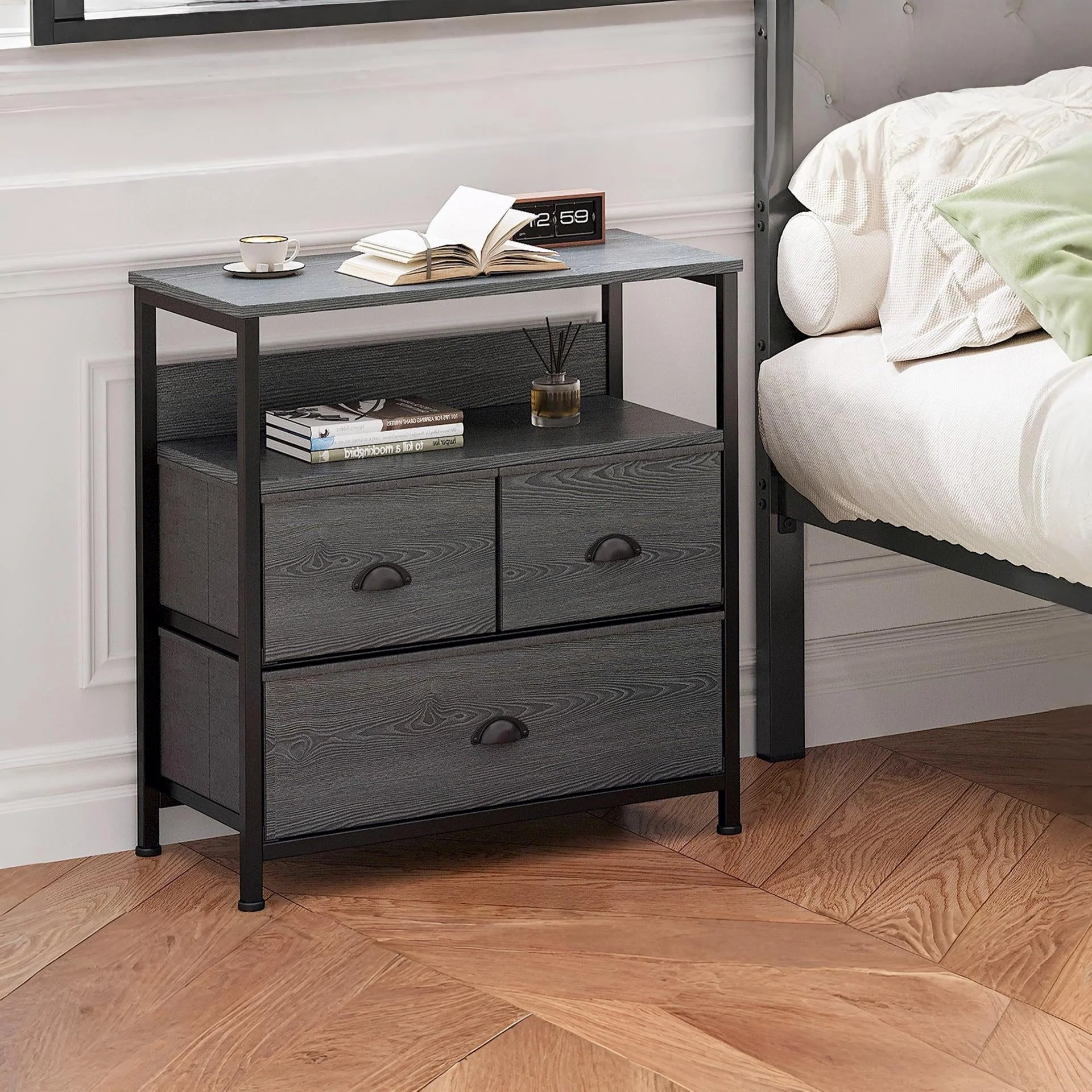 Whitby 2 Tier Storage Shelf with Drawers - Charcoal - Image 5