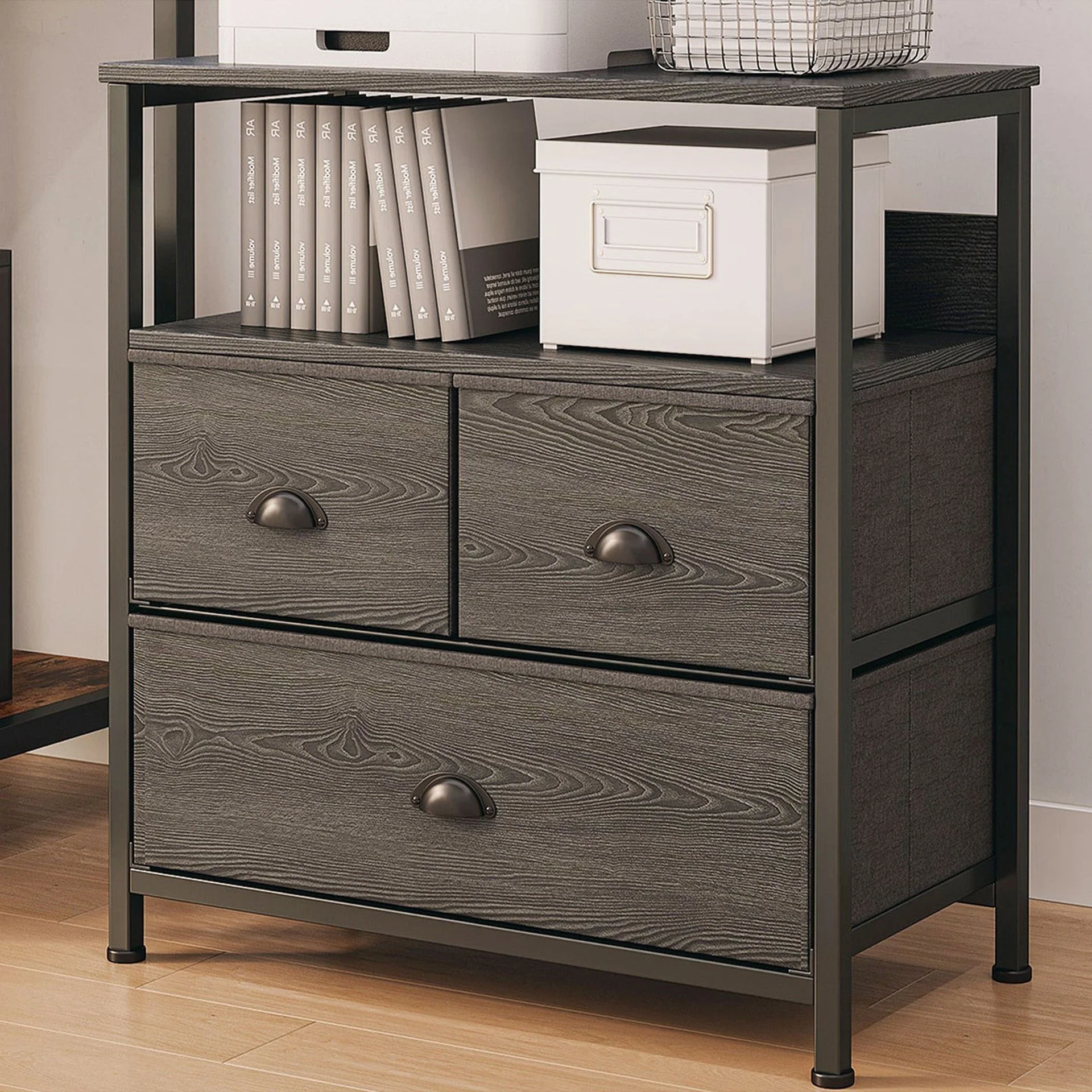 Whitby 2 Tier Storage Shelf with Drawers - Charcoal - Image 6