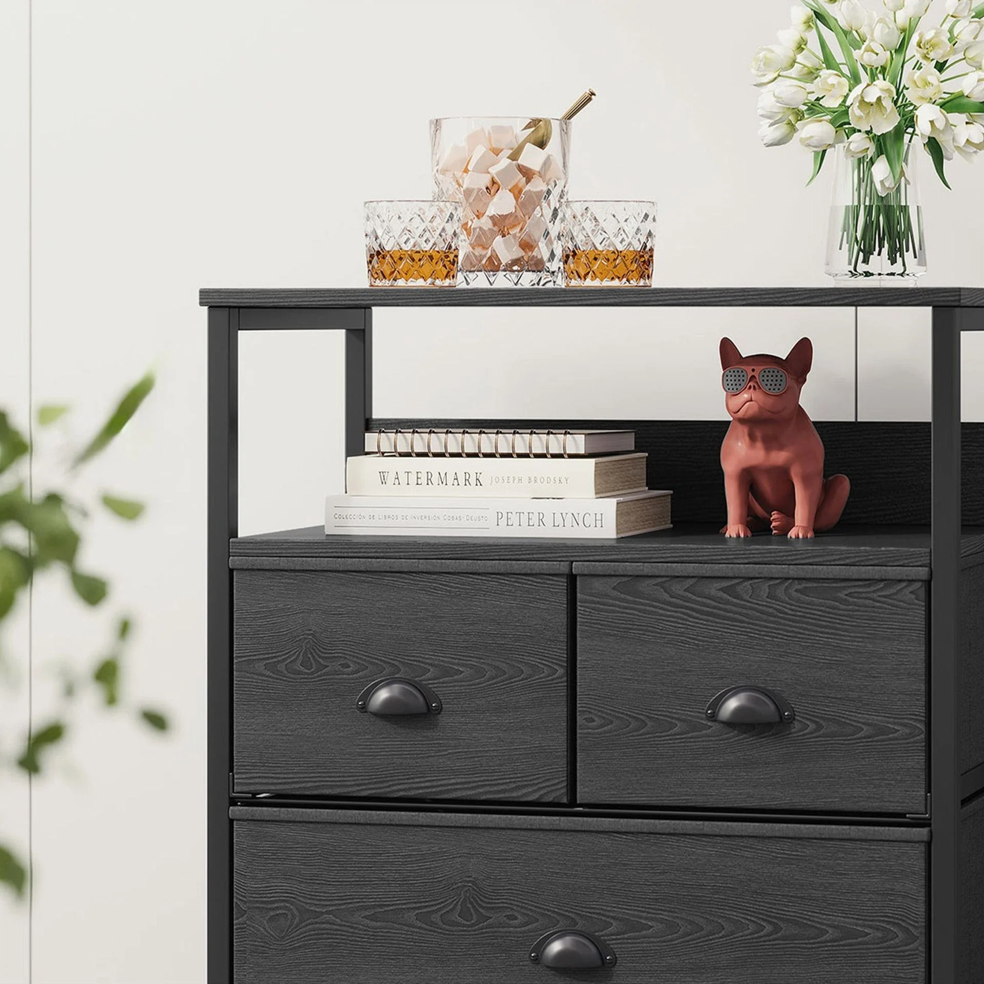 Whitby 2 Tier Storage Shelf with Drawers - Charcoal - Image 7