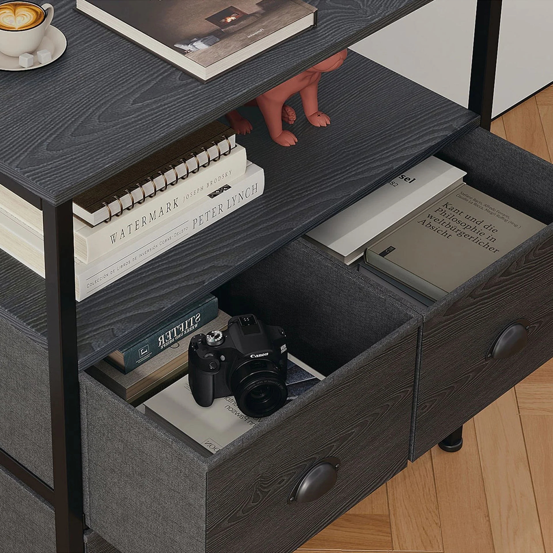 Whitby 2 Tier Storage Shelf with Drawers - Charcoal - Image 8