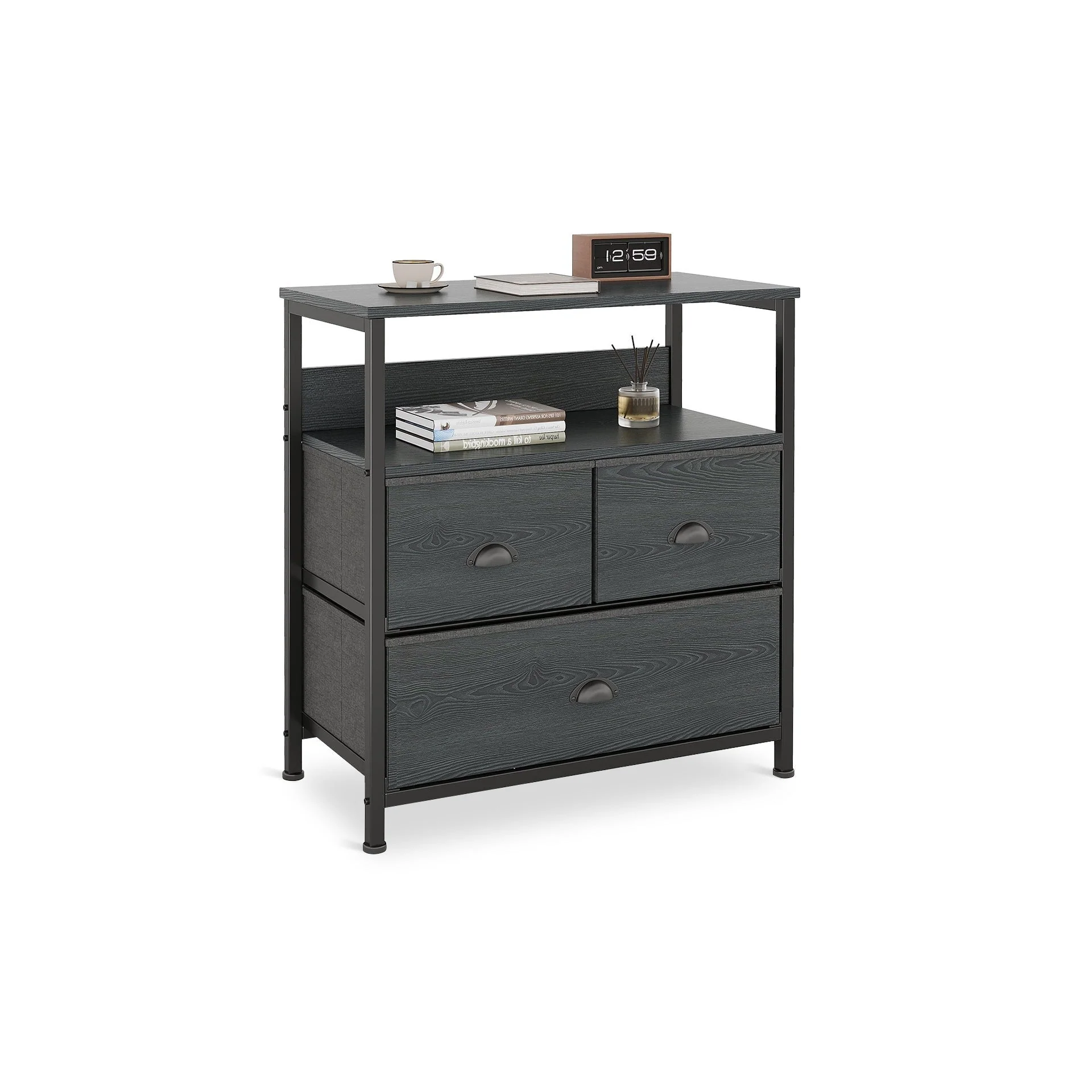 Whitby 2 Tier Storage Shelf with Drawers - Charcoal - Image 9