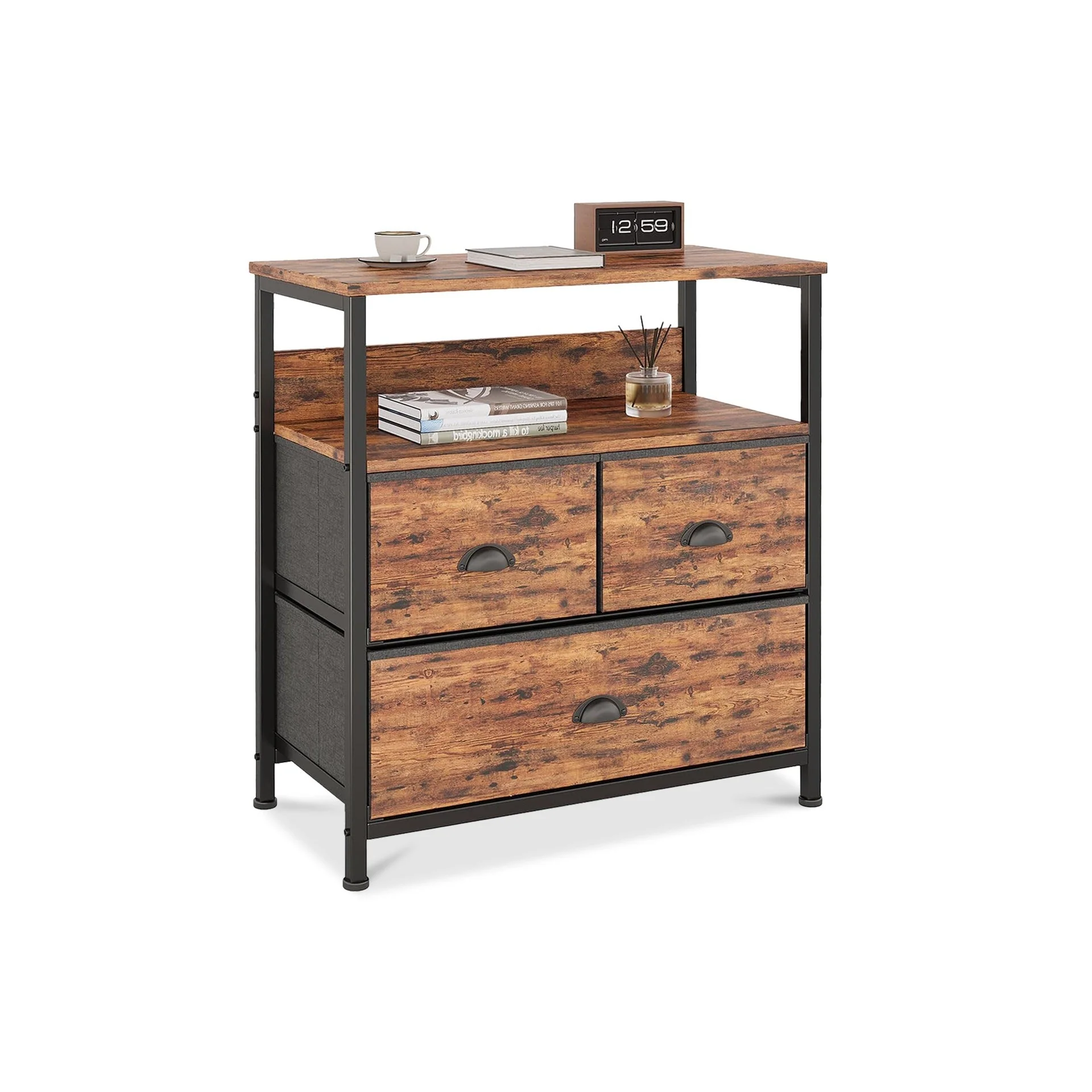 Whitby 2 Tier Storage Shelf with Drawers - Rustic Brown - Image 7