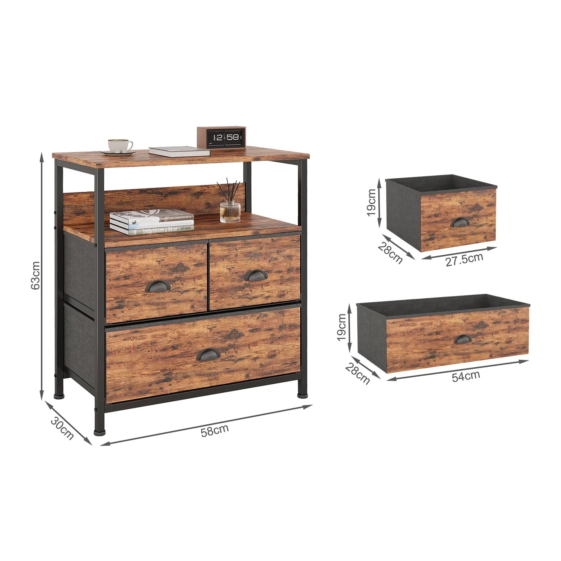 Whitby 2 Tier Storage Shelf with Drawers - Rustic Brown - Image 8