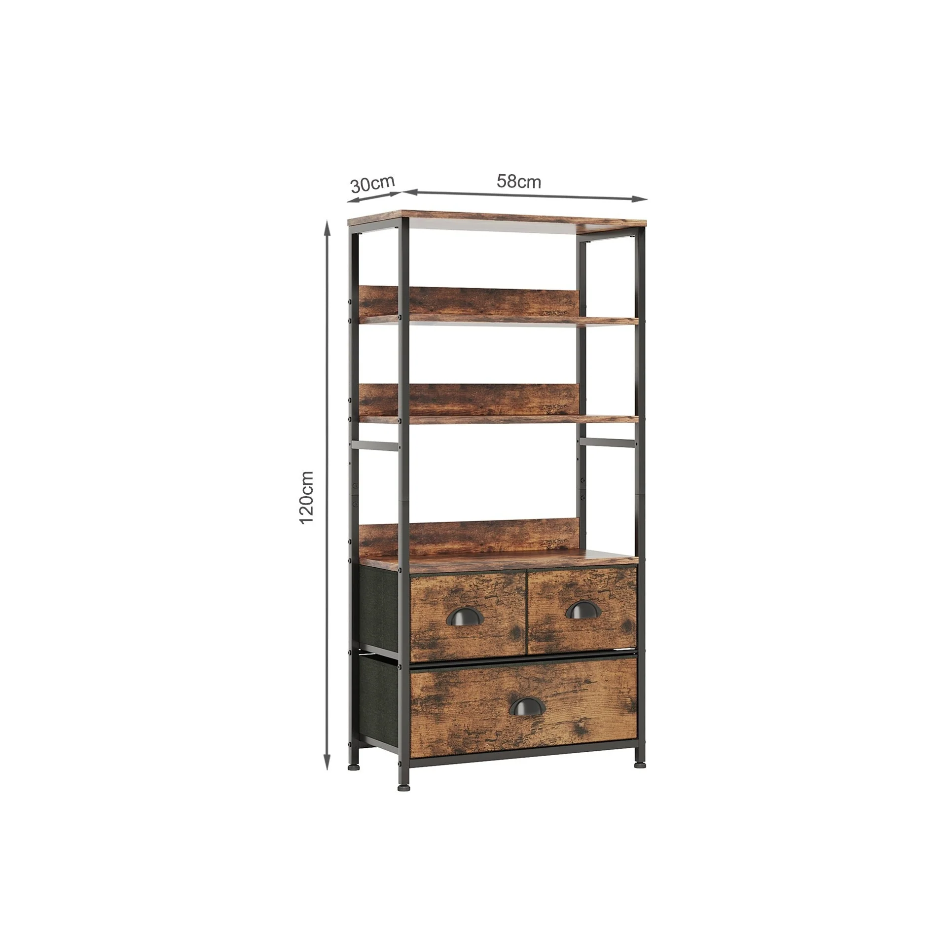Whitby 4 Tier Storage Shelf with Drawers - Rustic Brown - Image 8