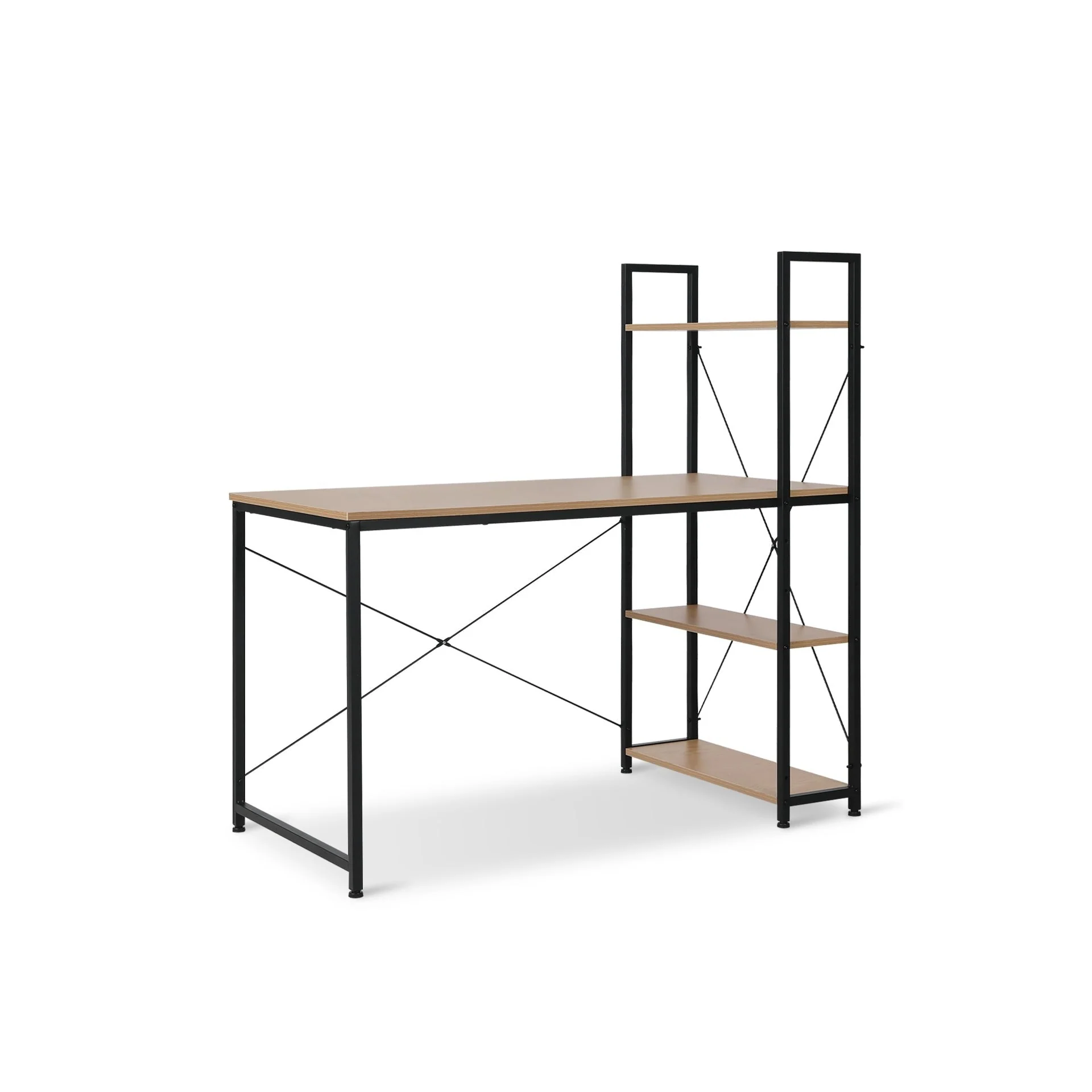 William 120cm Computer Desk with Bookshelf - Black + Natural - Image 2