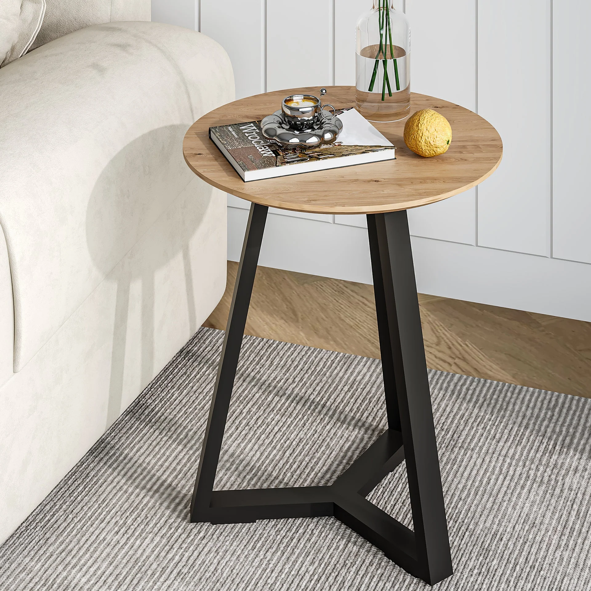 Wilma Round Coffee Table 45cm - Oak + Black