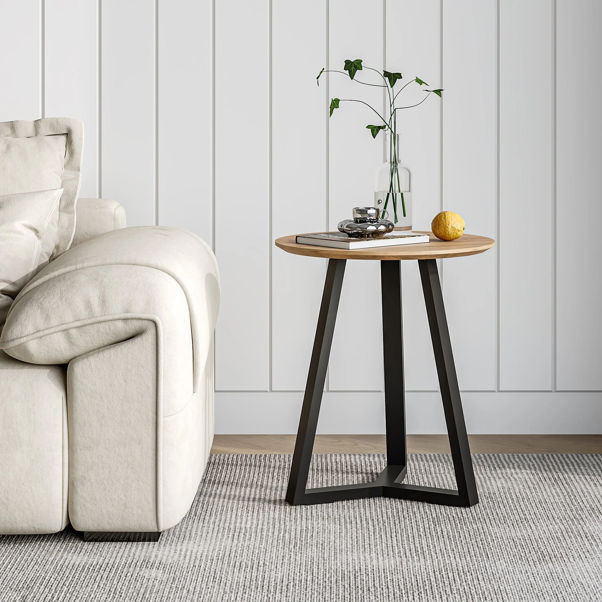 Wilma Round Coffee Table 45cm - Oak + Black - Image 2