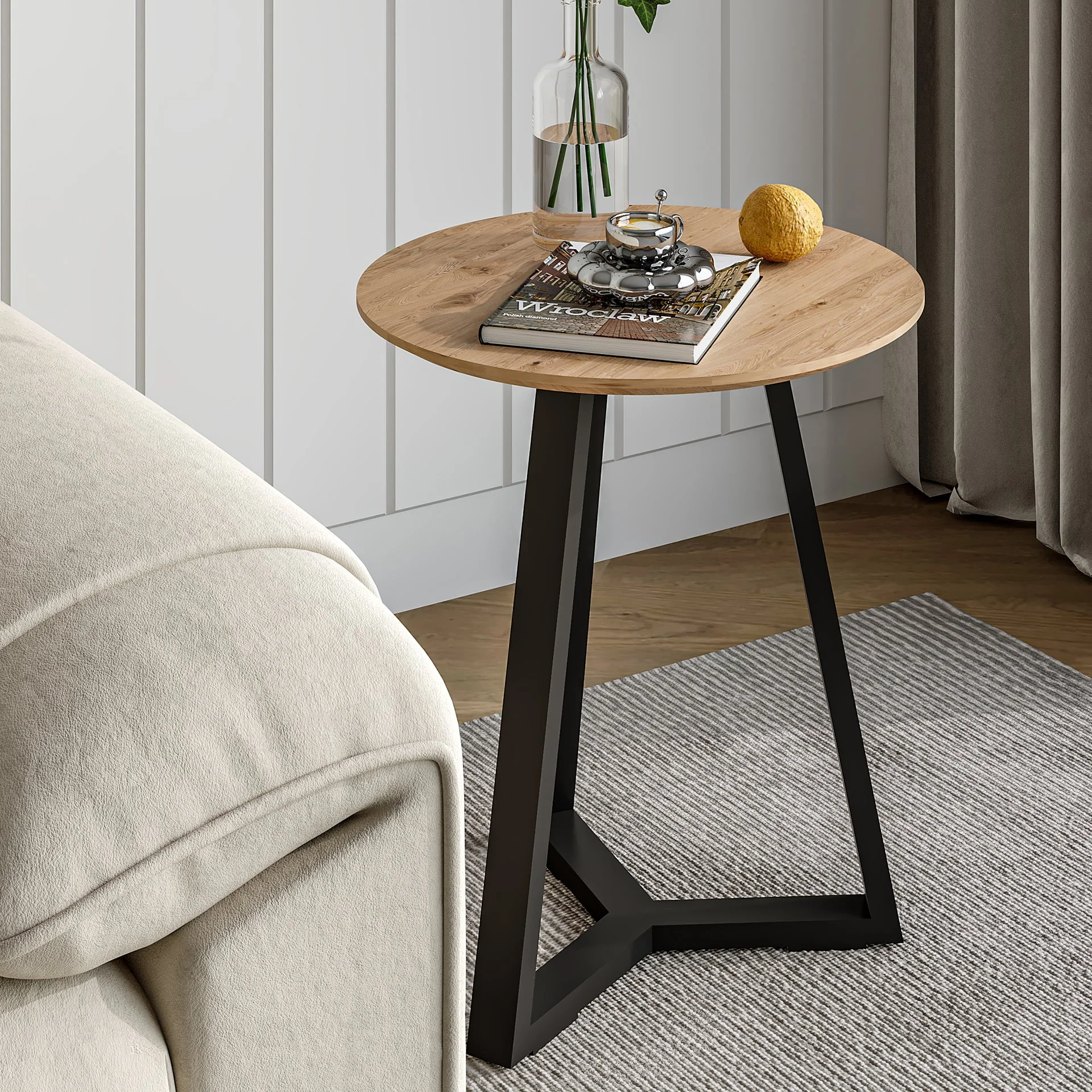 Wilma Round Coffee Table 45cm - Oak + Black - Image 3