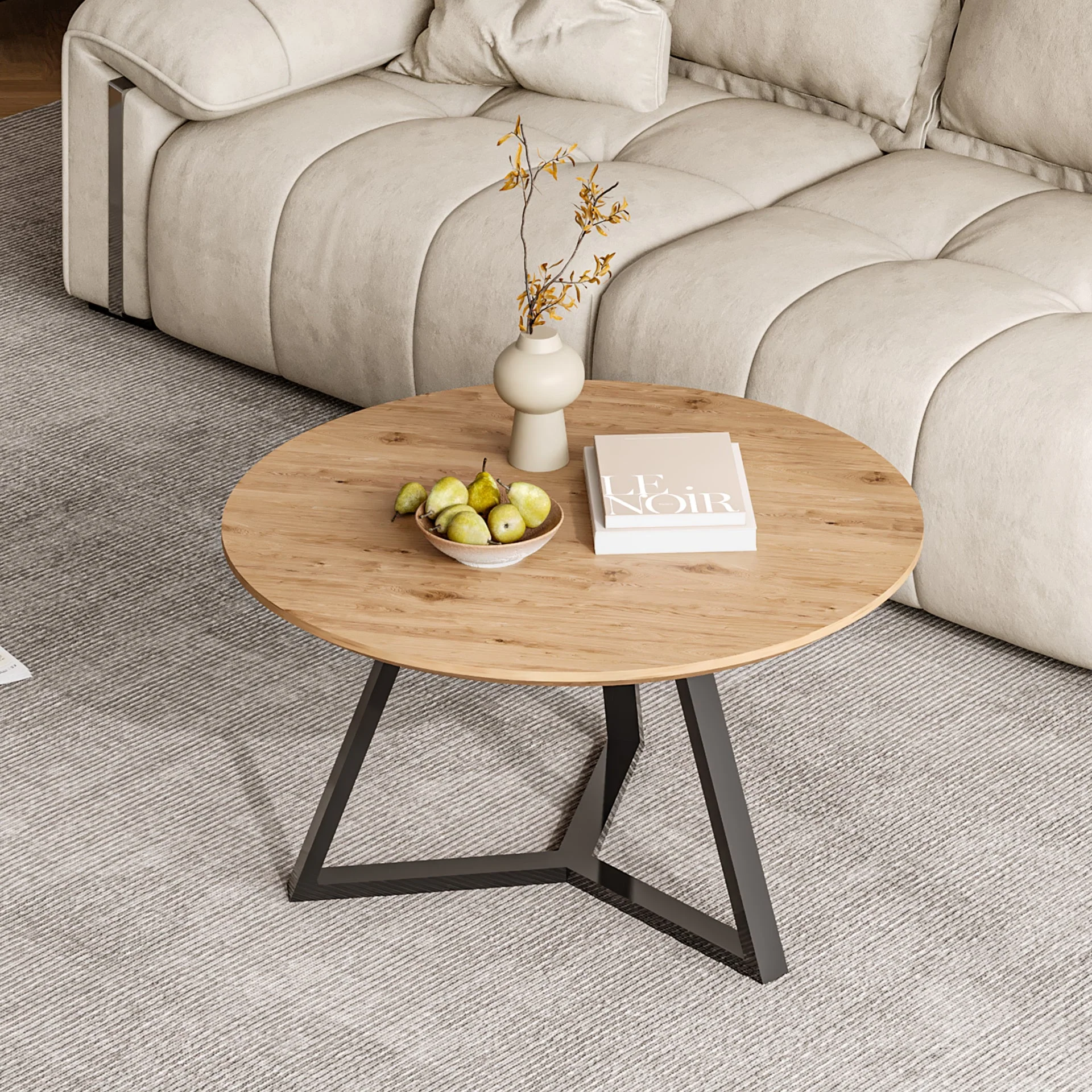 Wilma Round Coffee Table 80cm - Oak + Black