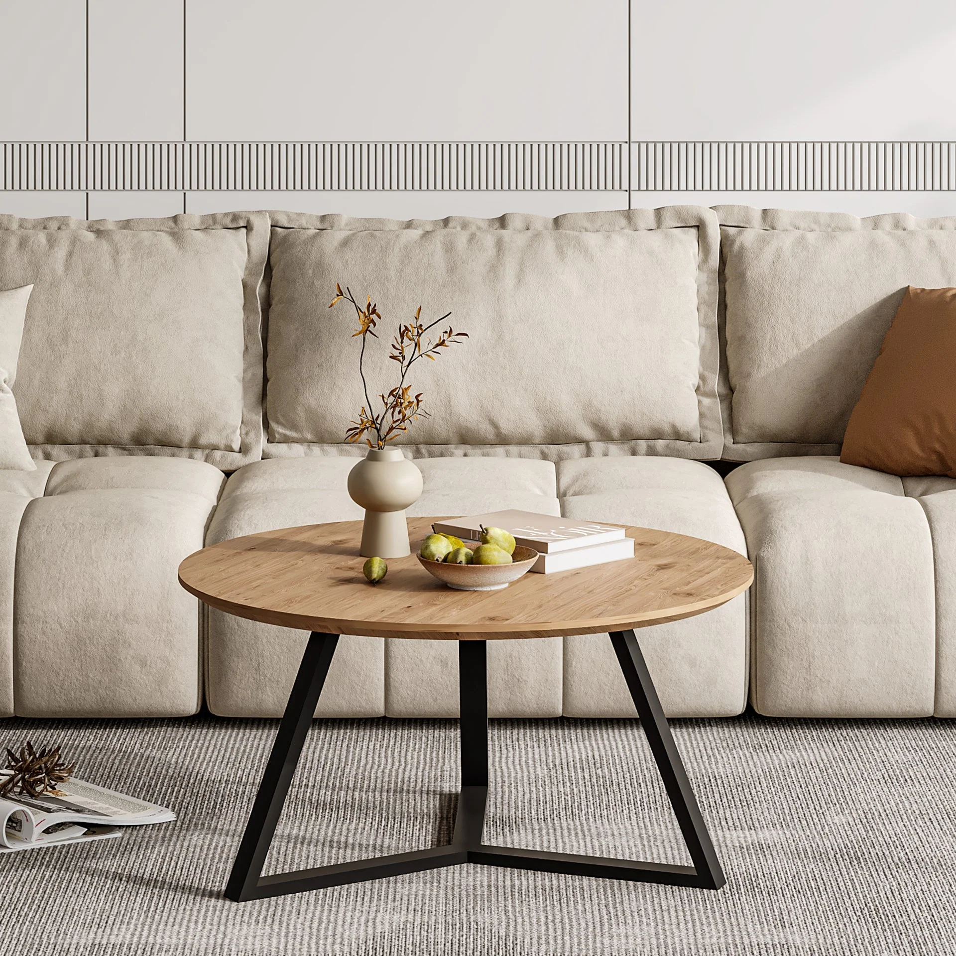 Wilma Round Coffee Table 80cm - Oak + Black - Image 2