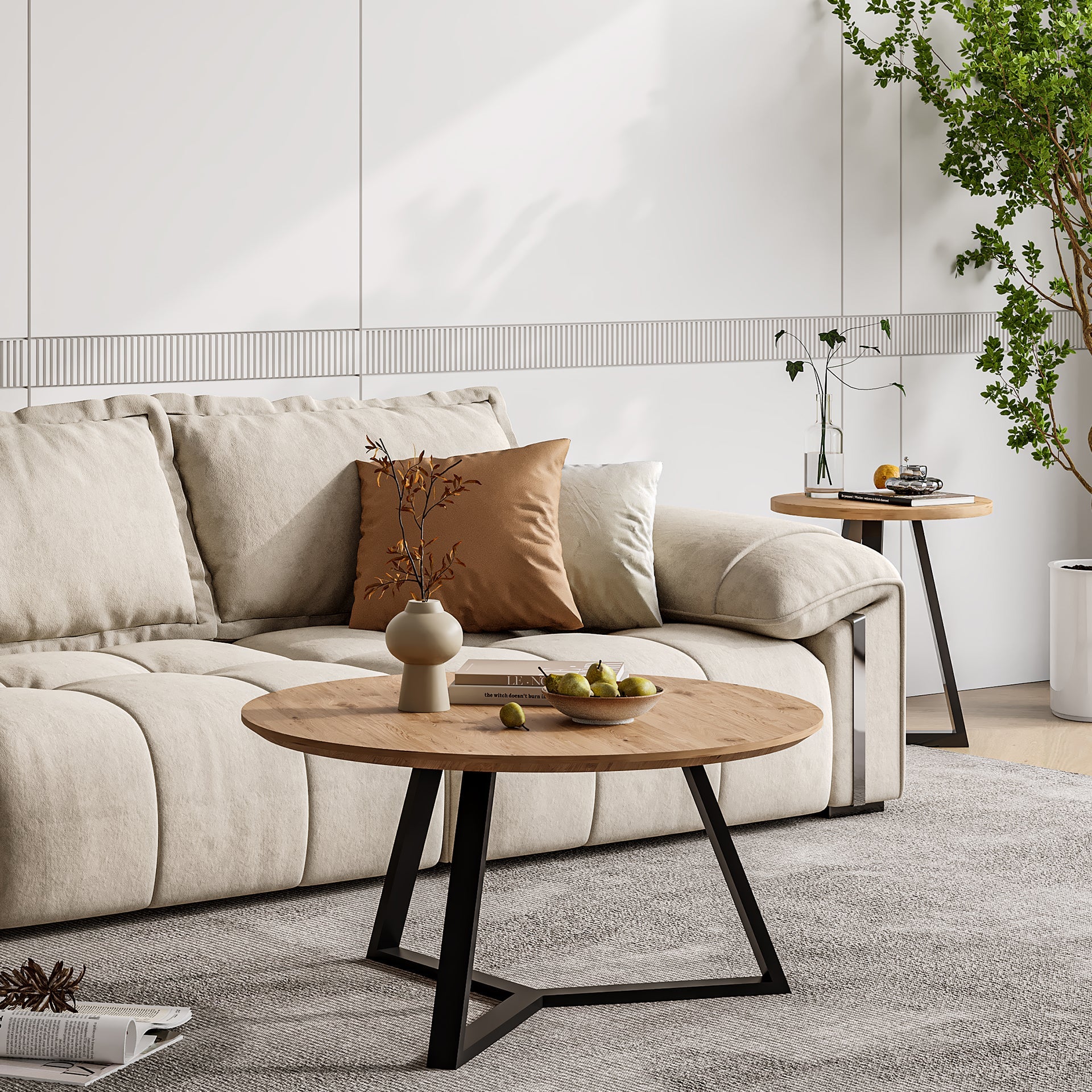 Wilma Round Coffee Table 80cm - Oak + Black - Image 3