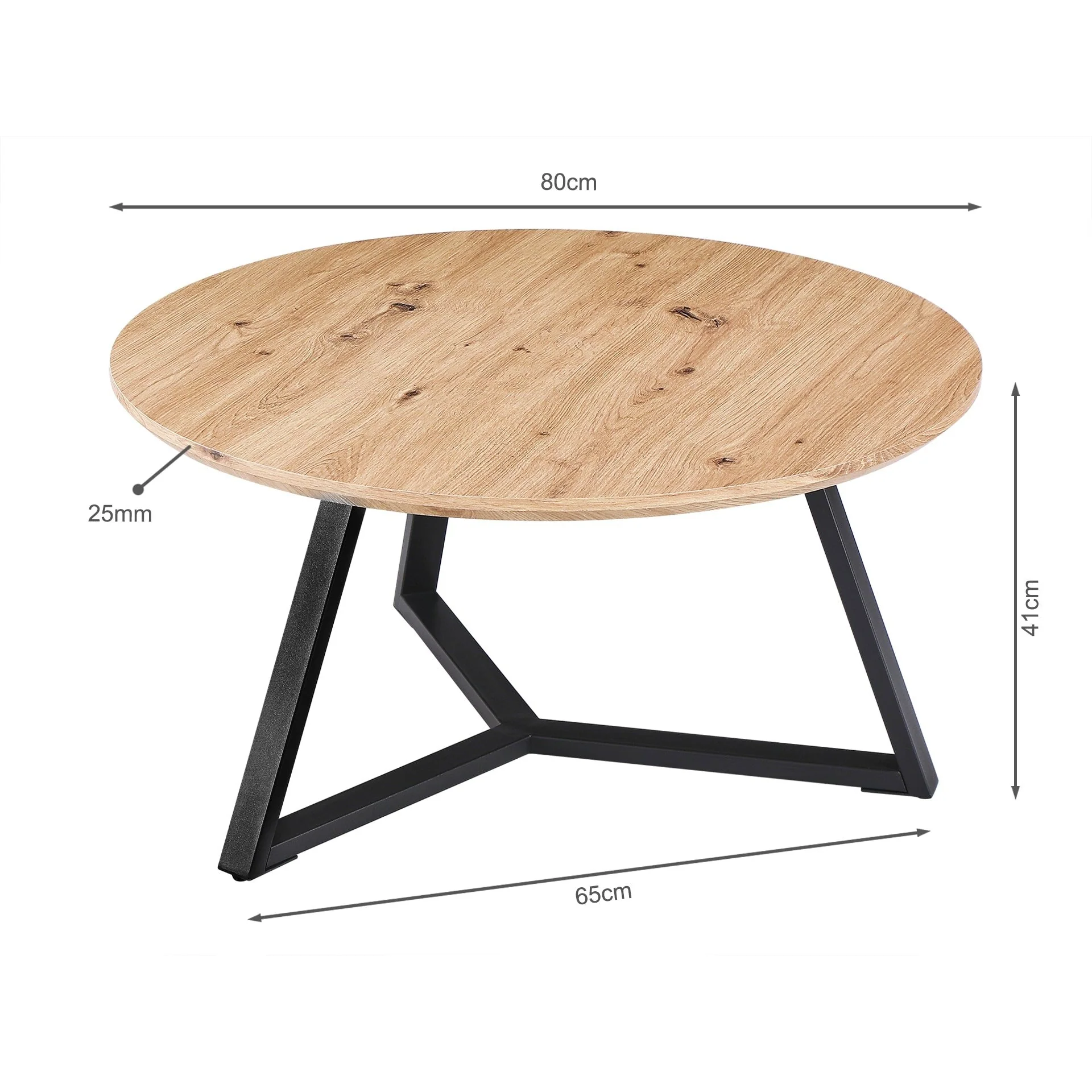 Wilma Round Coffee Table 80cm - Oak + Black - Image 7
