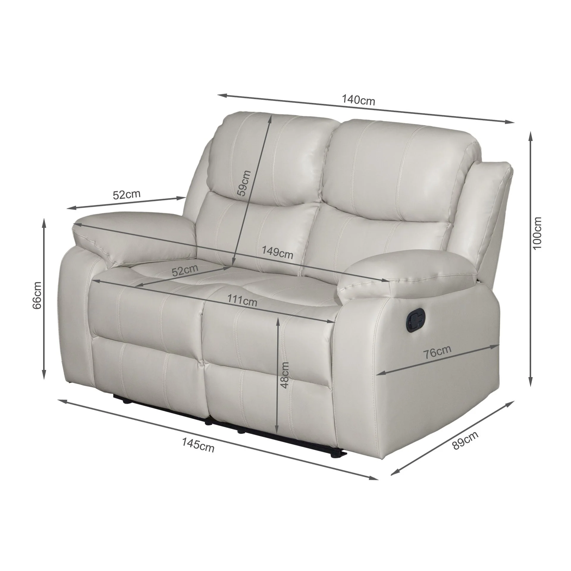 Wilson Manual 2 Seater Recliner Sofa - Beige - Image 11