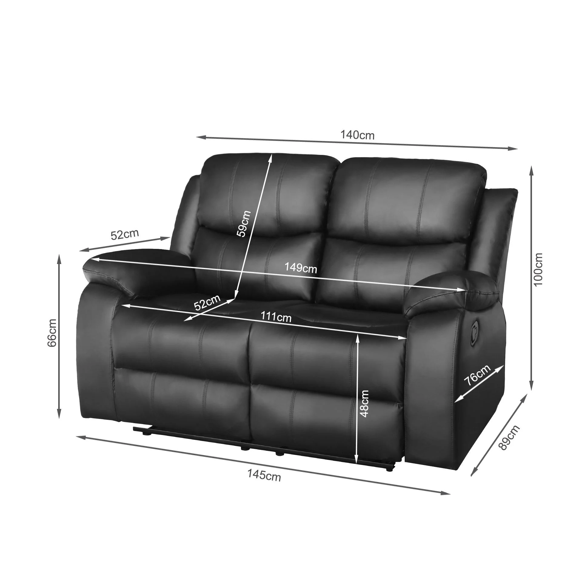 Wilson Manual 2 Seater Recliner Sofa - Black - Image 12
