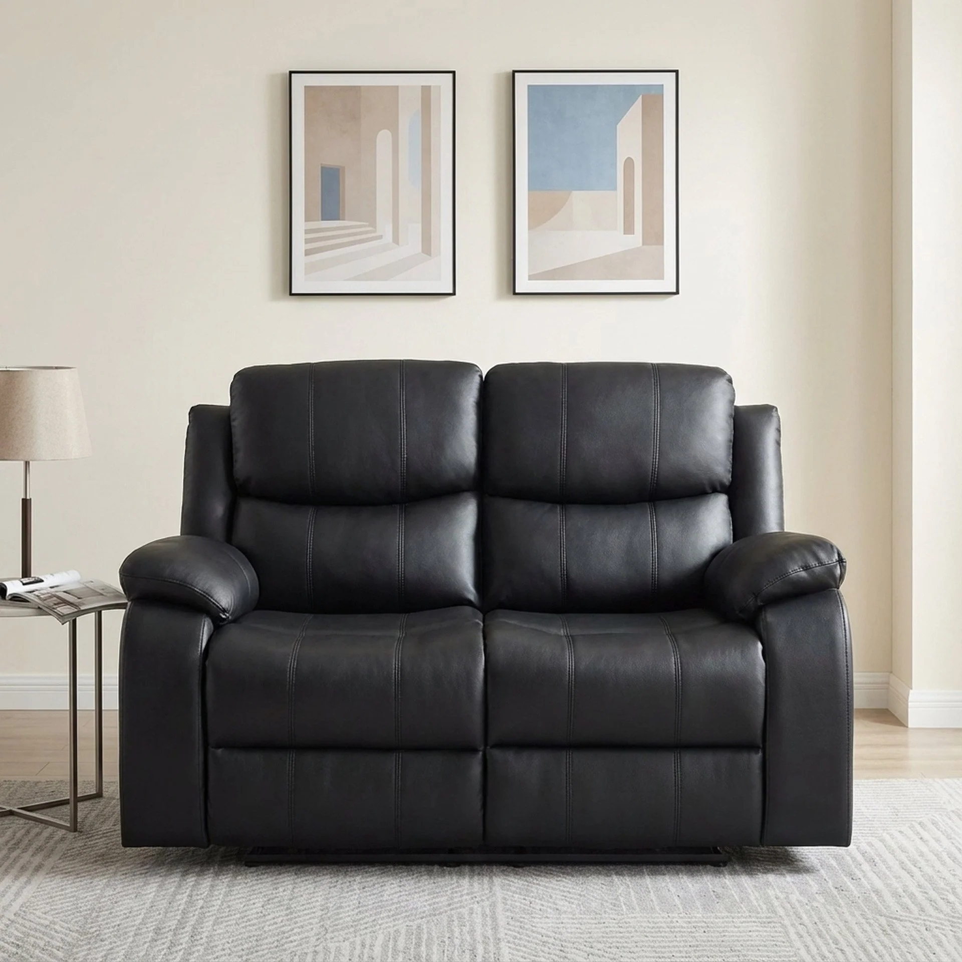 Wilson Manual 2 Seater Recliner Sofa - Black - Image 3