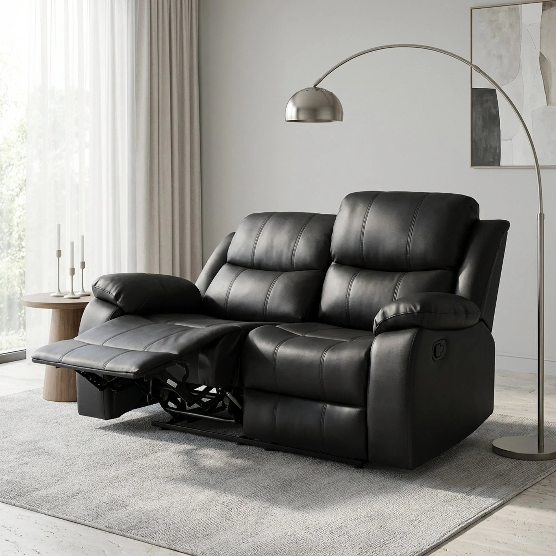 Wilson Manual 2 Seater Recliner Sofa - Black - Image 4