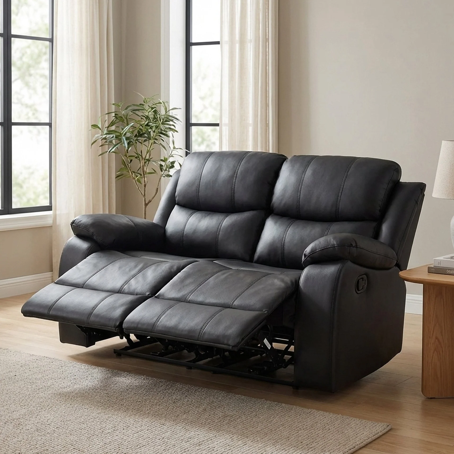 Wilson Manual 2 Seater Recliner Sofa - Black - Image 5