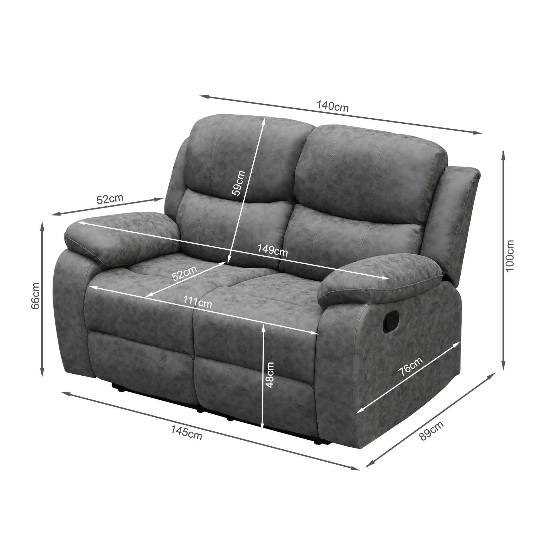 Wilson Manual 2 Seater Recliner Sofa - Grey - Image 10