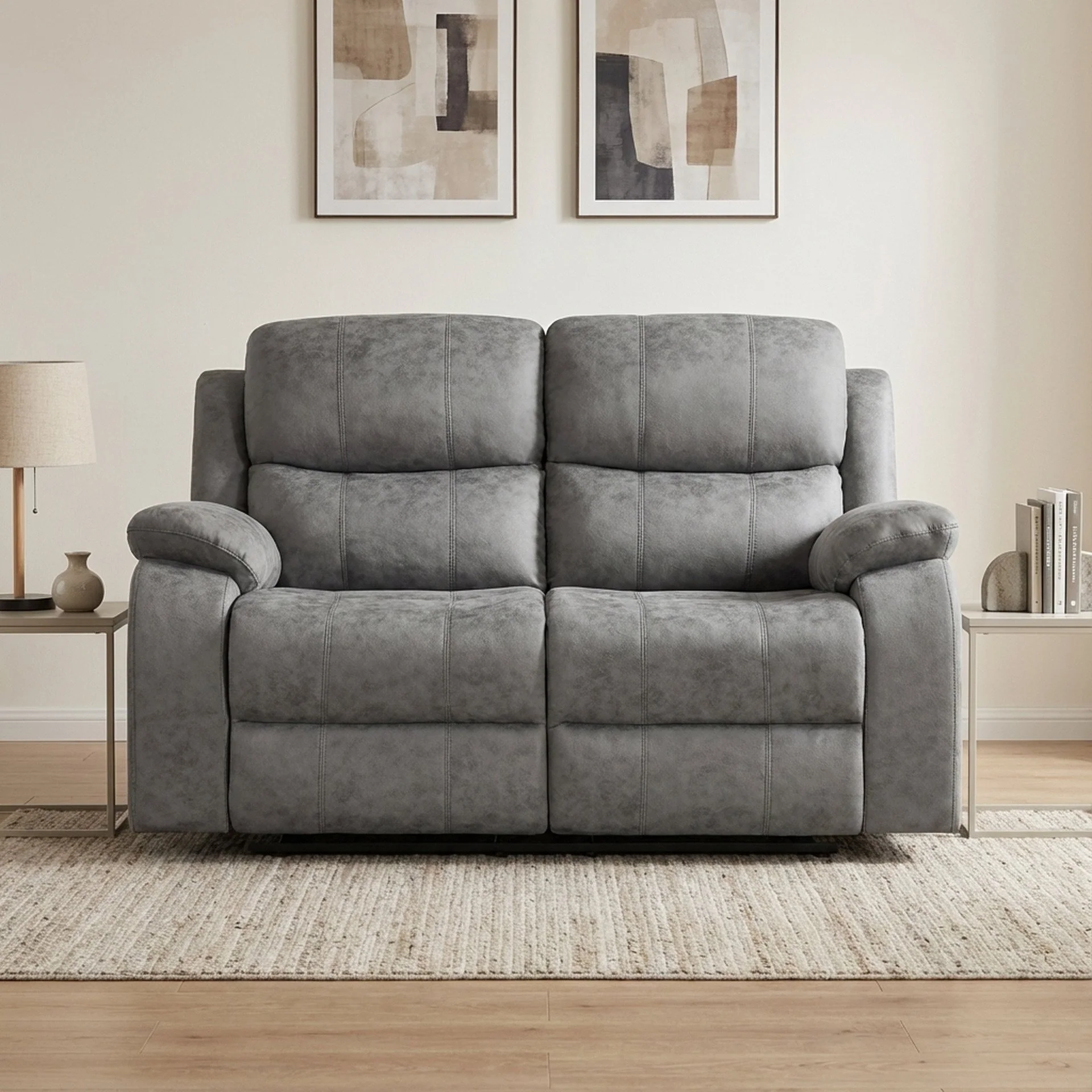 Wilson Manual 2 Seater Recliner Sofa - Grey - Image 3