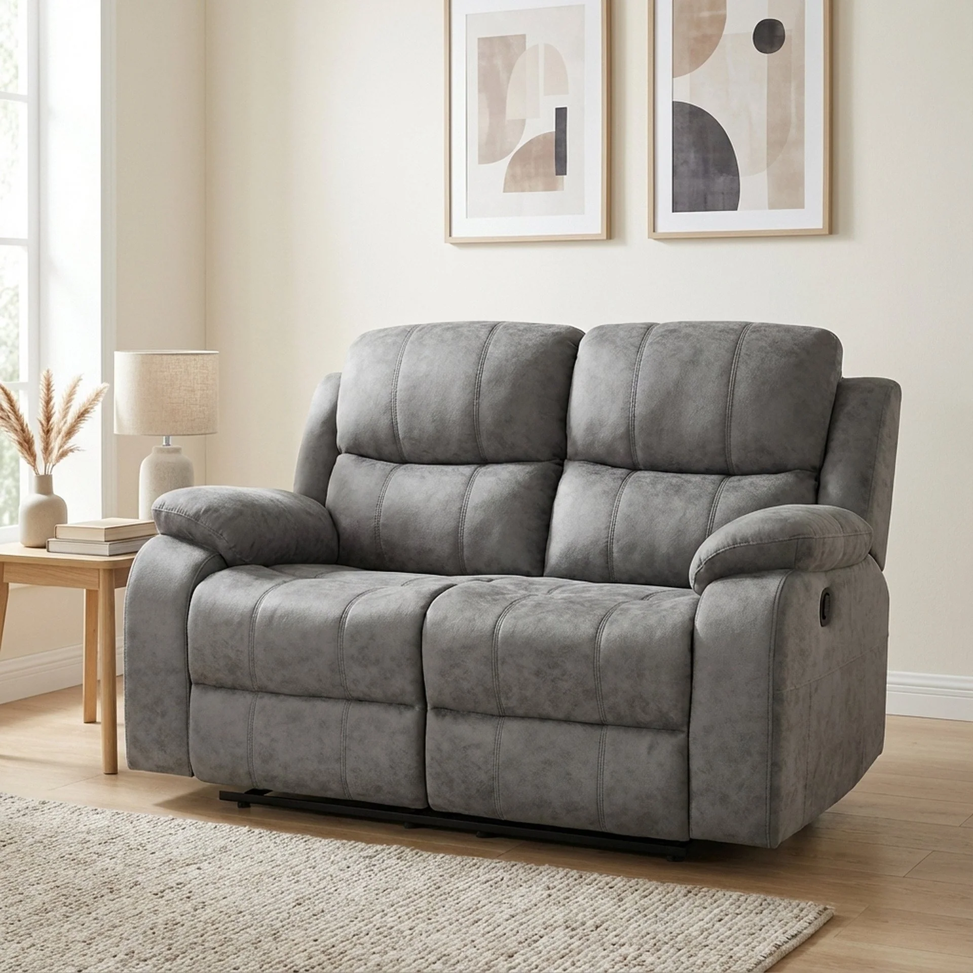 Wilson Manual 2 Seater Recliner Sofa - Grey - Image 4