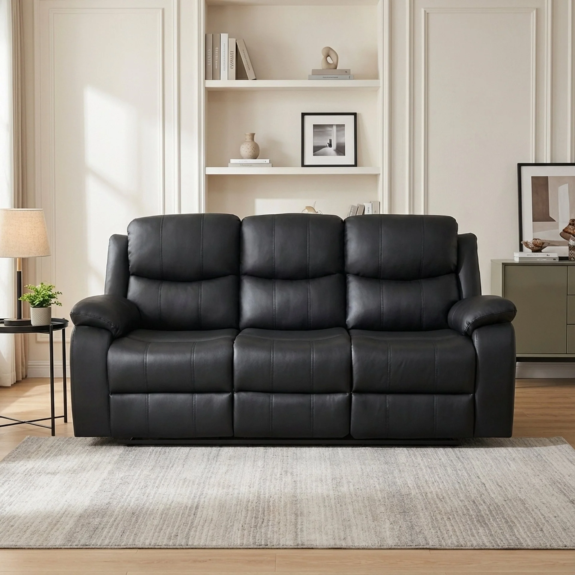 Wilson Manual 3 Seater Recliner Sofa - Black - Image 3