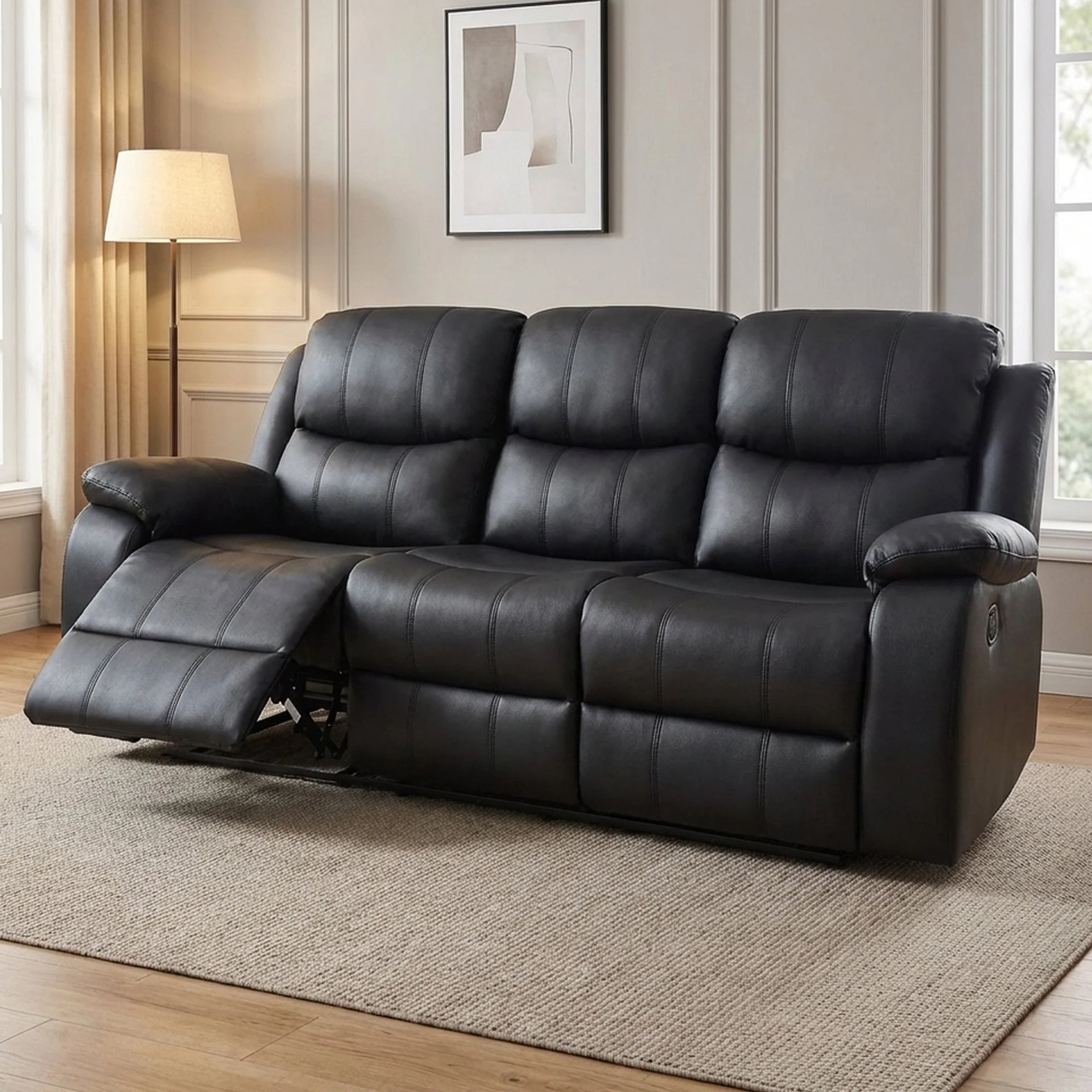Wilson Manual 3 Seater Recliner Sofa - Black - Image 4