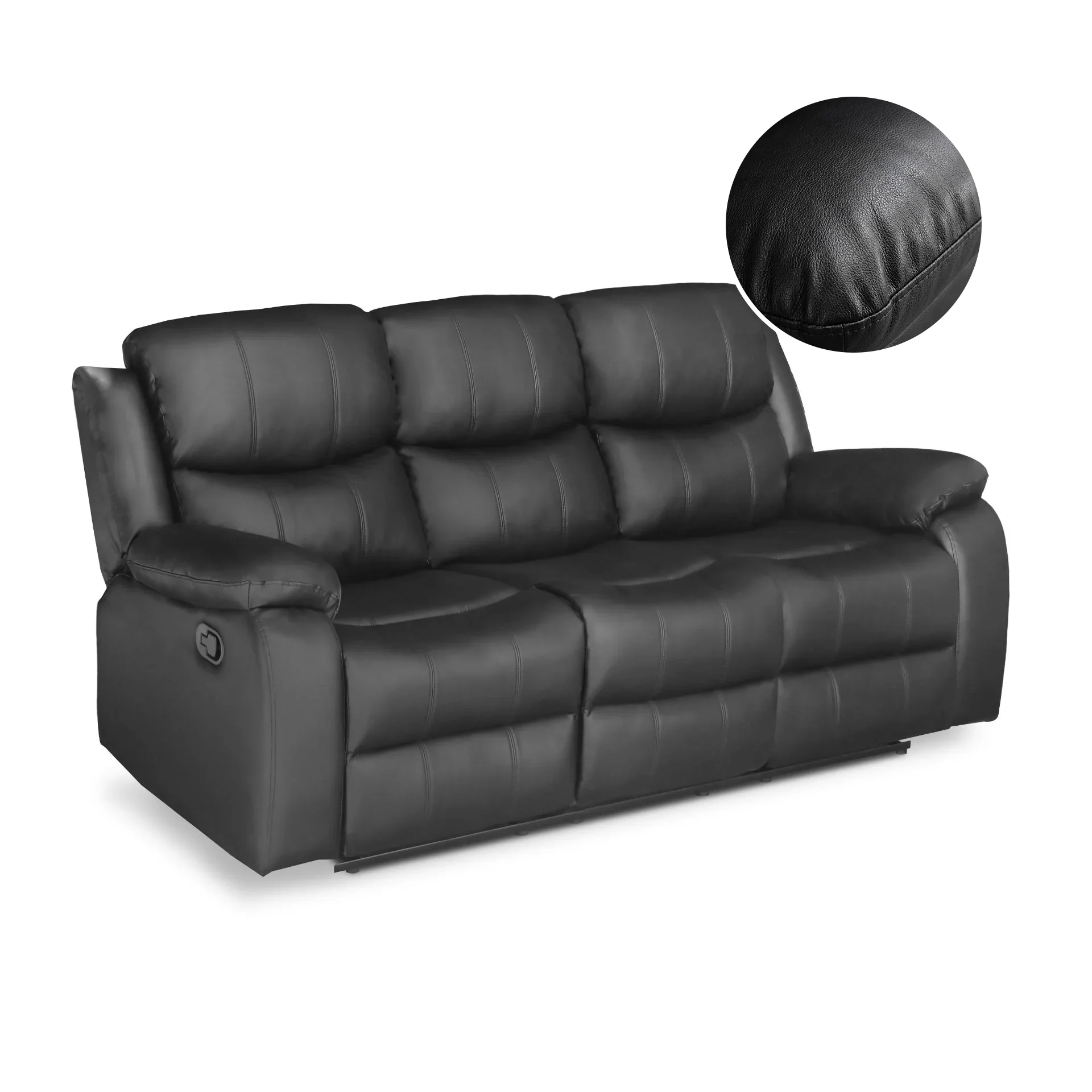 Wilson Manual 3 Seater Recliner Sofa - Black - Image 7