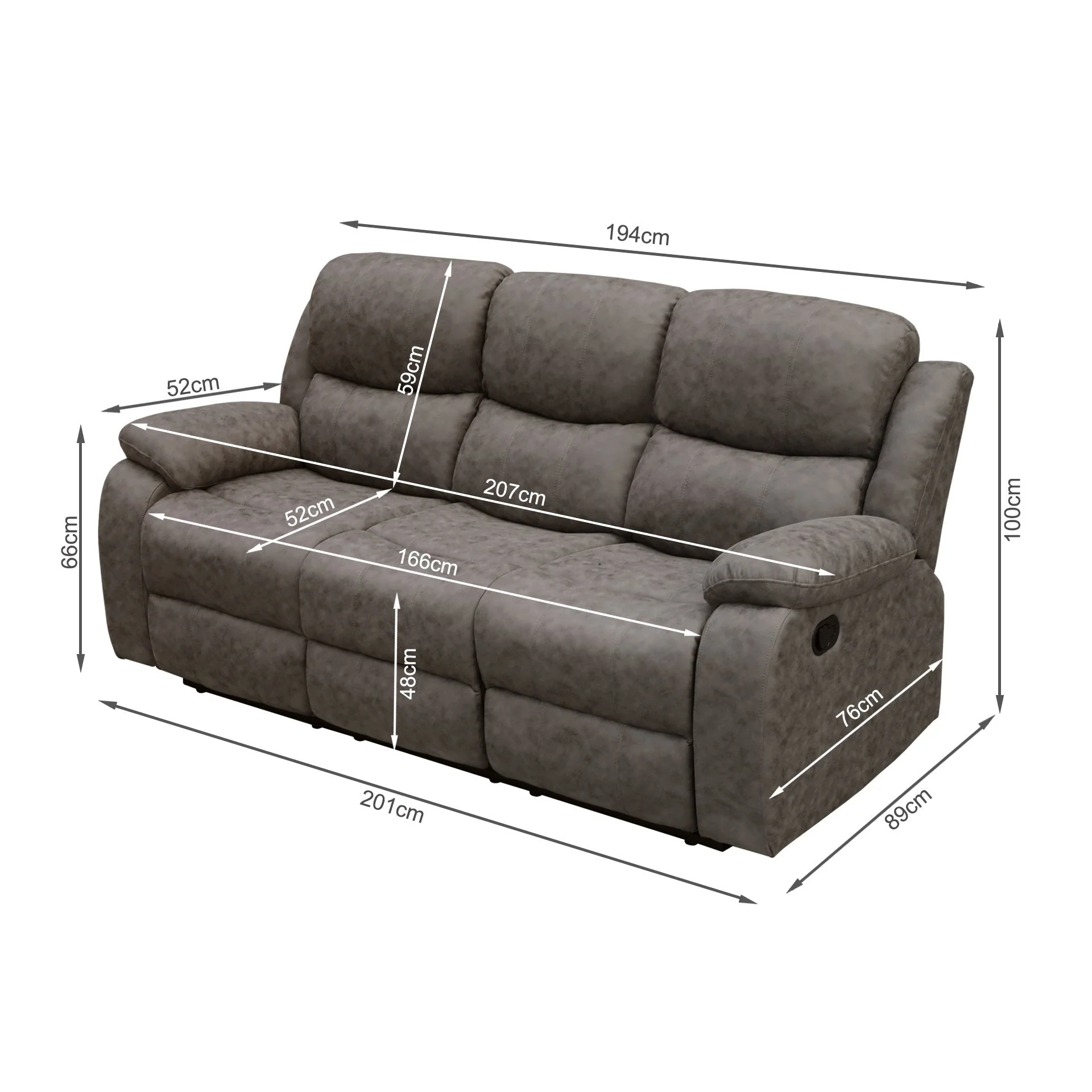 Wilson Manual 3 Seater Recliner Sofa - Brown - Image 14