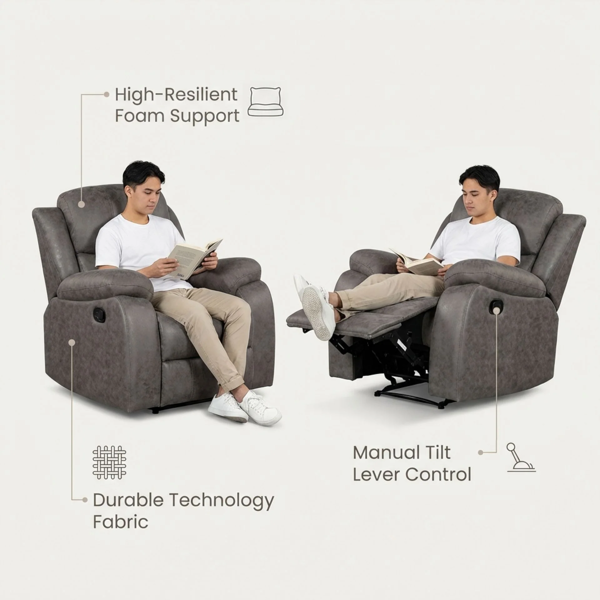 Wilson Manual Recliner Chair - Brown - Image 5