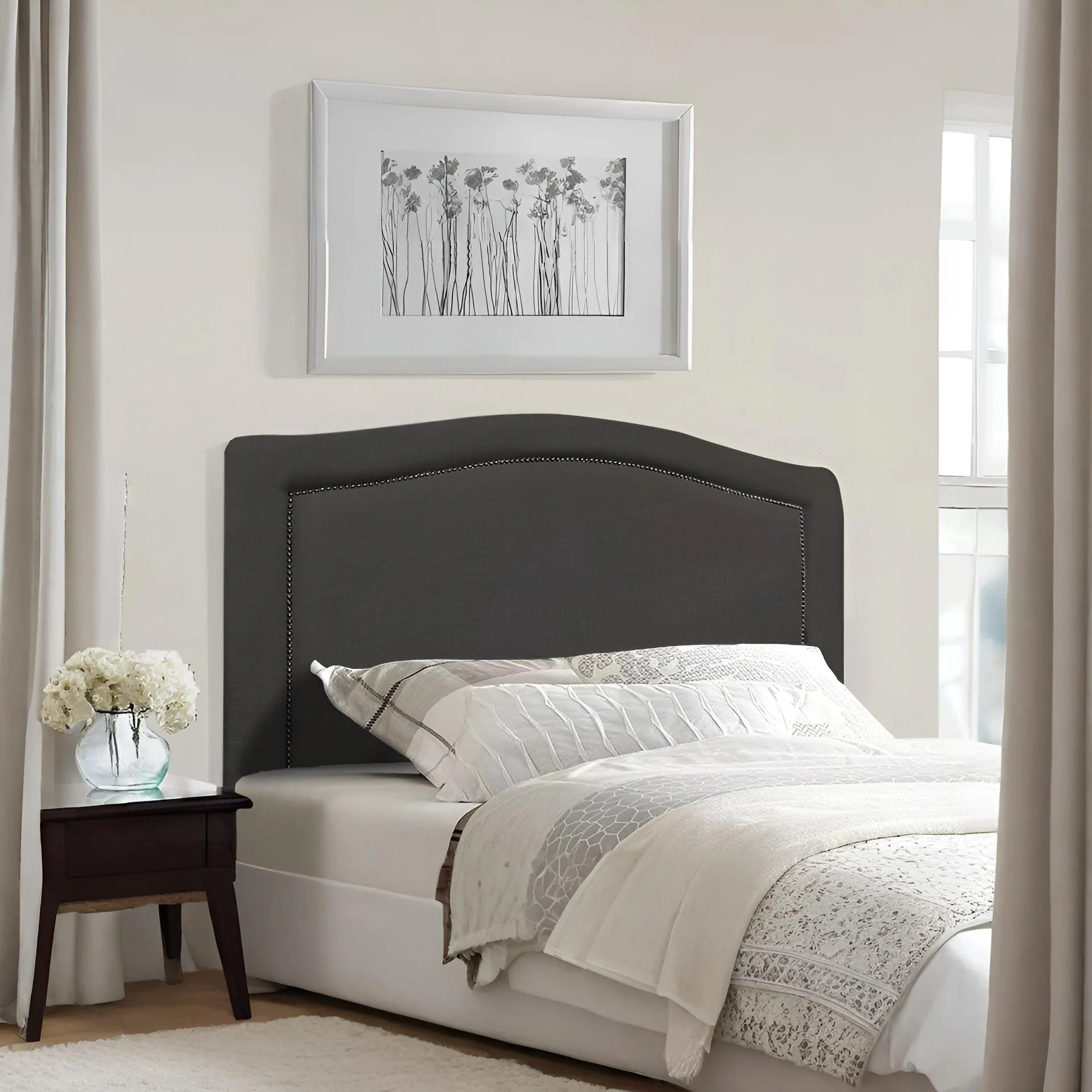 WINSTON Upholstered Headboard King Single - BLACK - Image 2