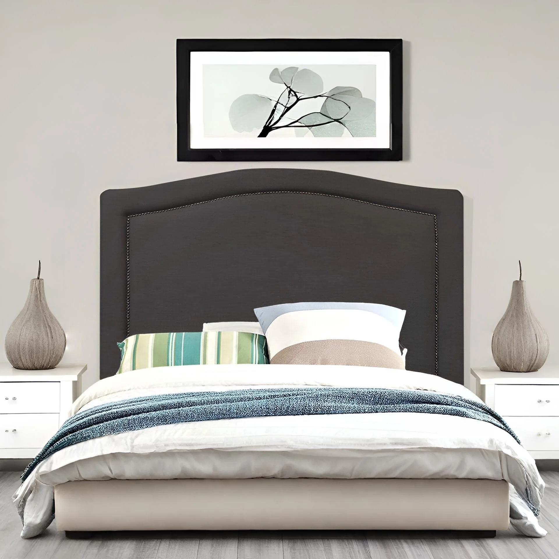 WINSTON Upholstered Headboard King Single - BLACK - Image 9